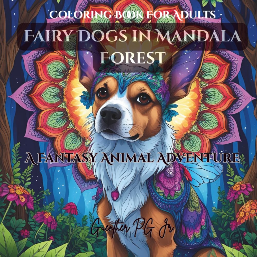 Coloring Book For Adults Fairy Dogs in Mandala Forest: A Fantasy Animal Adventure