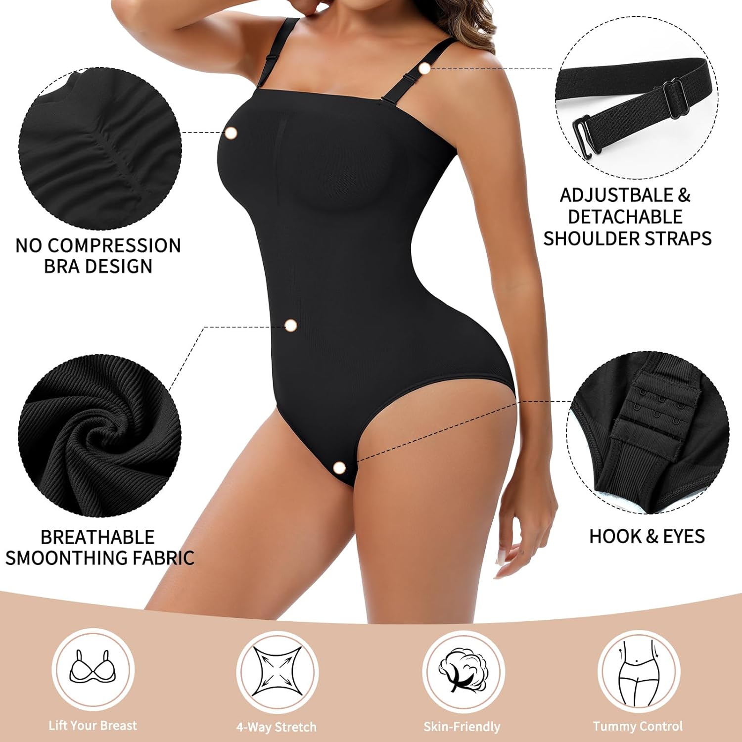 Strapless Shapewear for Women, Tummy Control Triangle Bodysuit, Body Shaper Tank Top - Image 3
