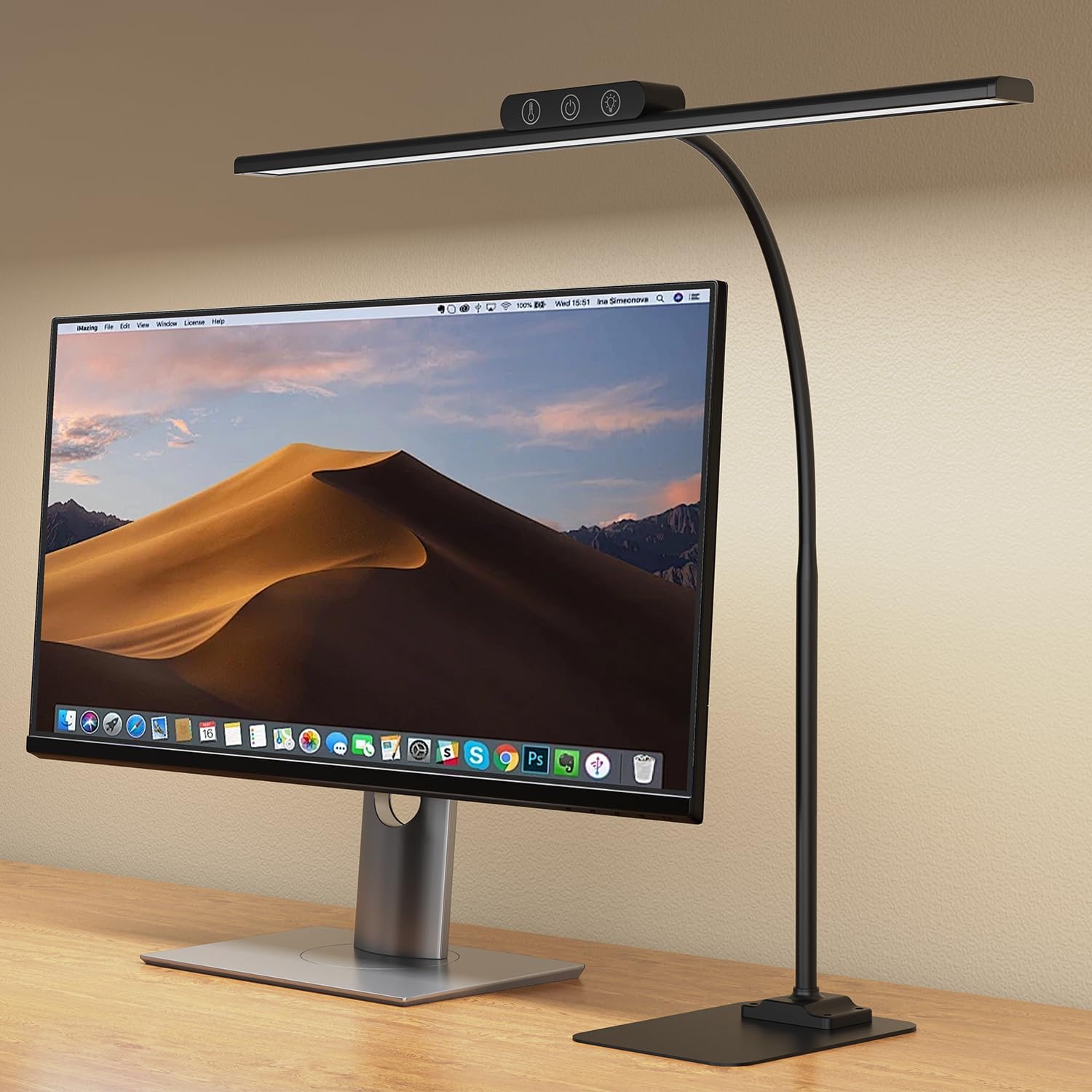 KableRika LED Schreibtischlampe Dimmbar, Flimmerfreie Augenschonende Tageslichtlampe, 4 Farbtemperaturen + 4 Helligkeitsstufen, Flexibler Schwanenhals, für Homeoffice, Lesen & Monitor, Schwarz