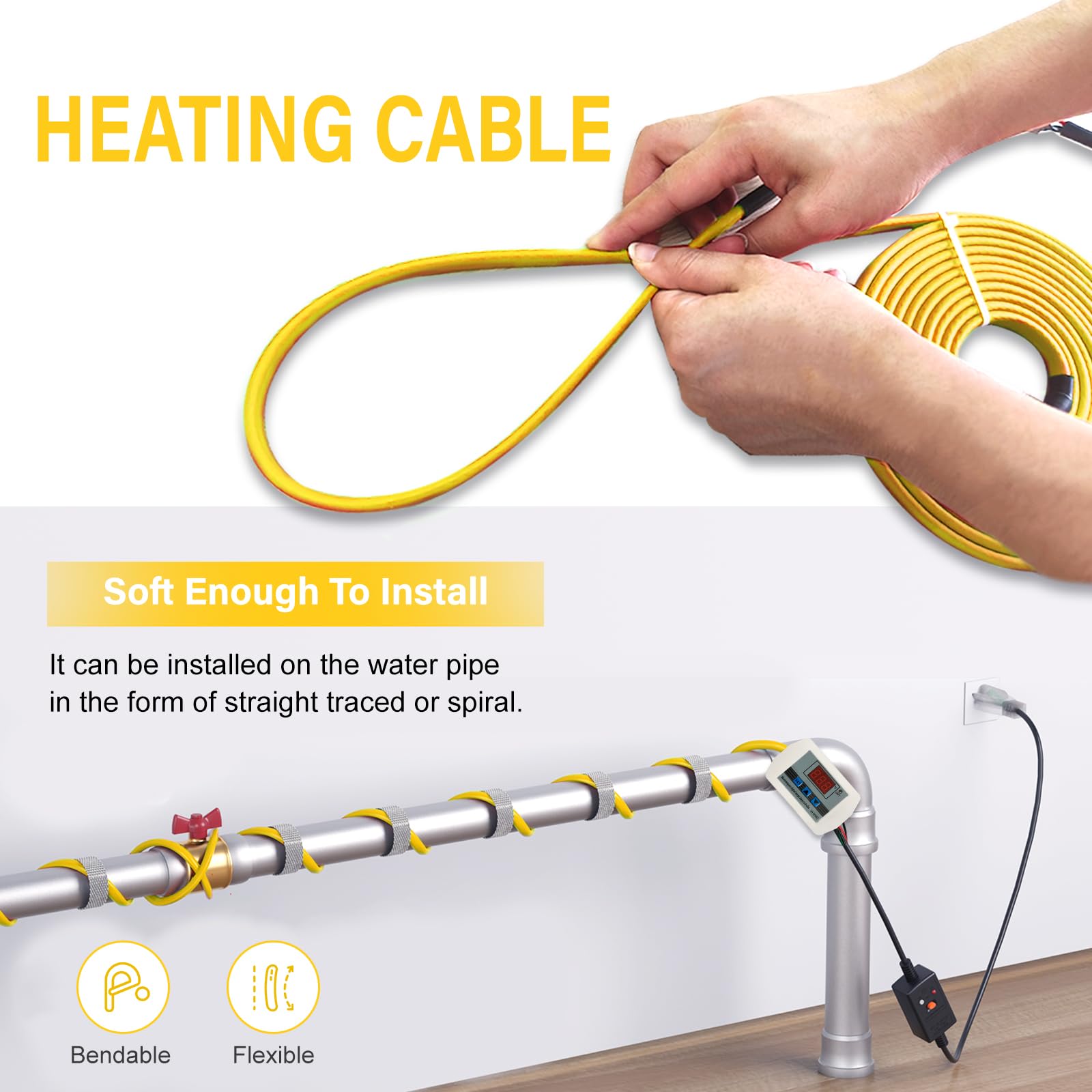 Softer Heat Tape For Water Pipes 12FT, SelfRegulating
