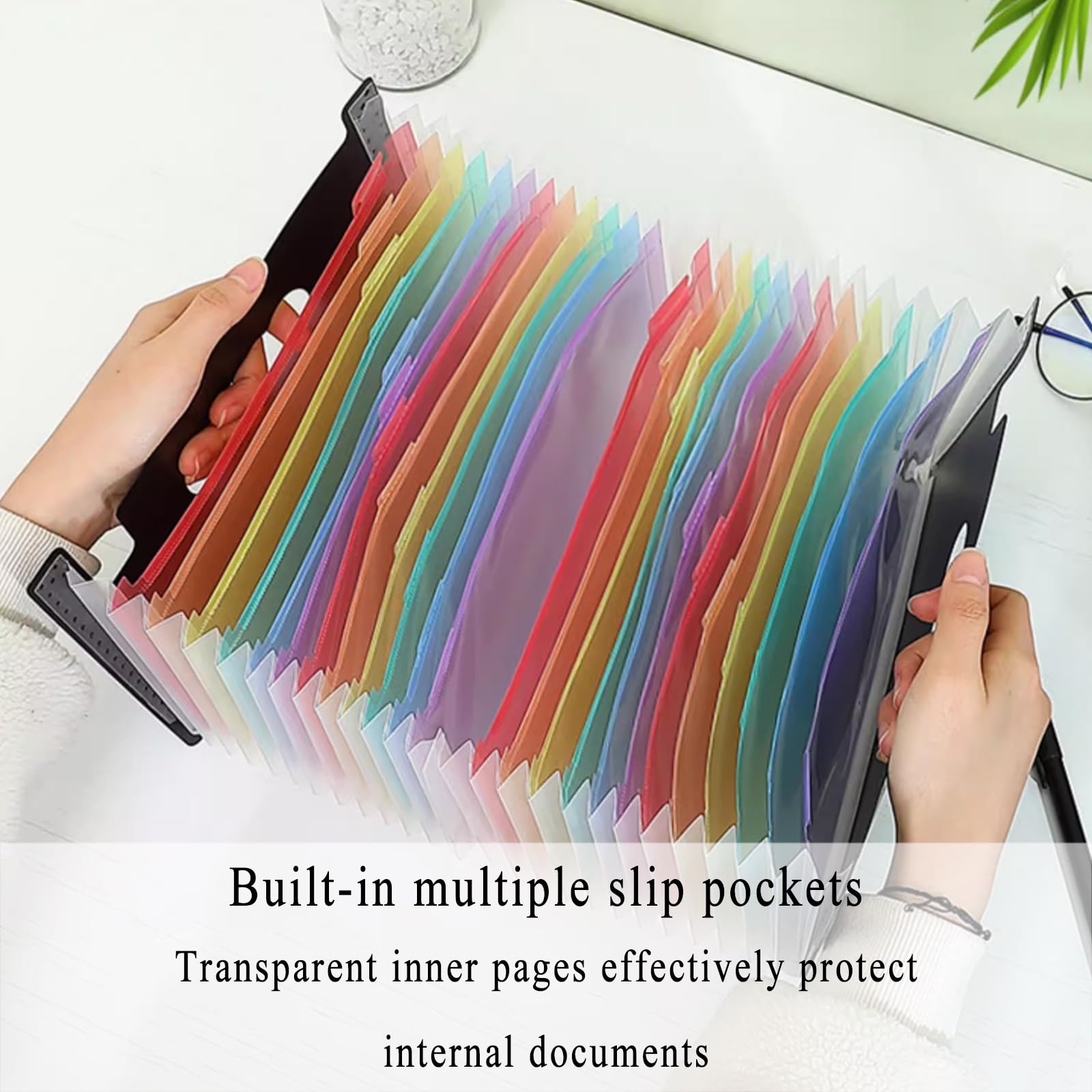 Kunststoff-Akkordeon-Aktenordner, erweiterbarer Akkordeon-Aktenordner-Organizer mit Griff for A4-Papieraufbewahrung, 48 Taschen