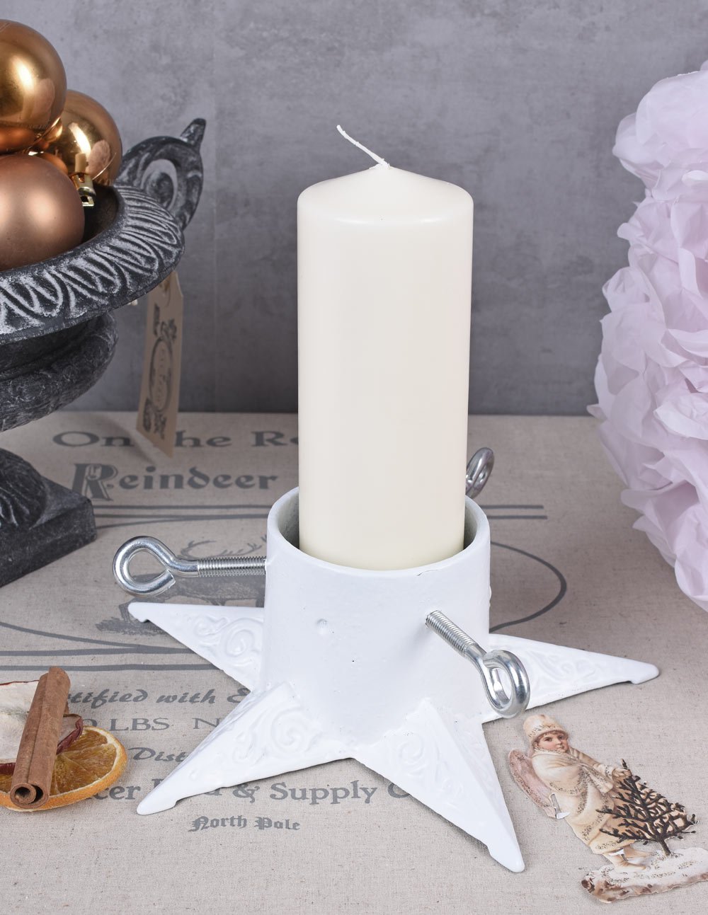 Soporte de árbol de Navidad Blanco Soporte para árbol de Navidad Estrella Soporte de abeto hierro fundido Palazzo Exclusivo