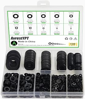 AvrestYPT 1100Pcs Black Zinc-Plated Flat Washers Assortment Kit 9 Sizes M2.5-M12 for Screws Bolts Furniture Mechanical Repairs
