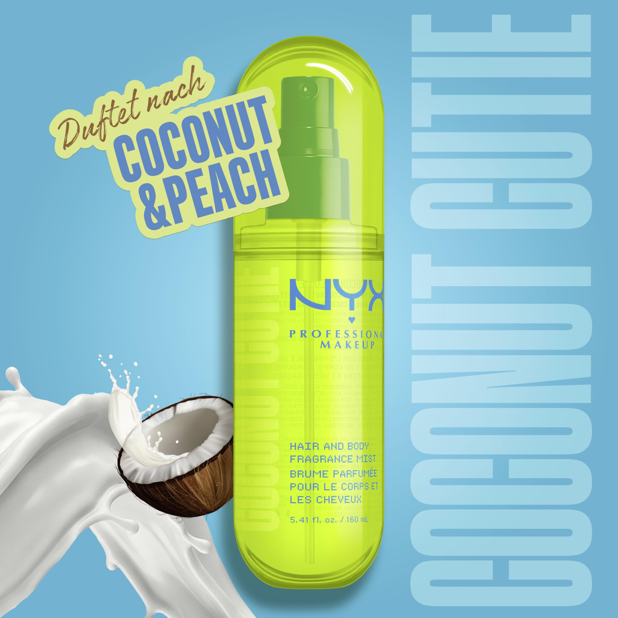 NYX Professional Makeup Set: Fat Oil Hair & Body Fragrance Mist Suga Baddie + Coconut Cutie + Juicy Boo + Caramelt Mami, lang anhaltende Düfte, ideal fürs Layering, vegan