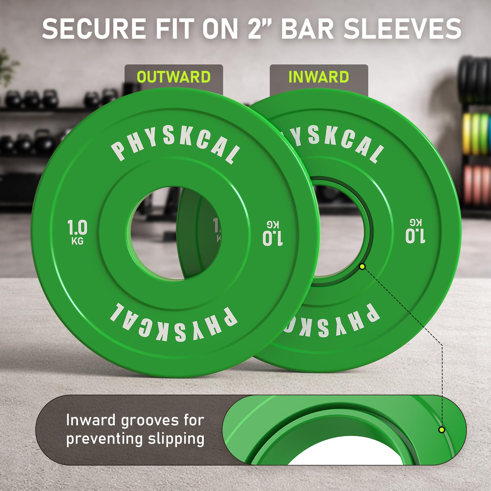PhysKcal Disco Bumper Color y Discos Micro con Ø 50 mm Inserto | 0,5 kg a 25 kg. Rebote reducido & código de color IWF. Ideal para halterofilia, WOD, halterofilia & gimnasio en casa