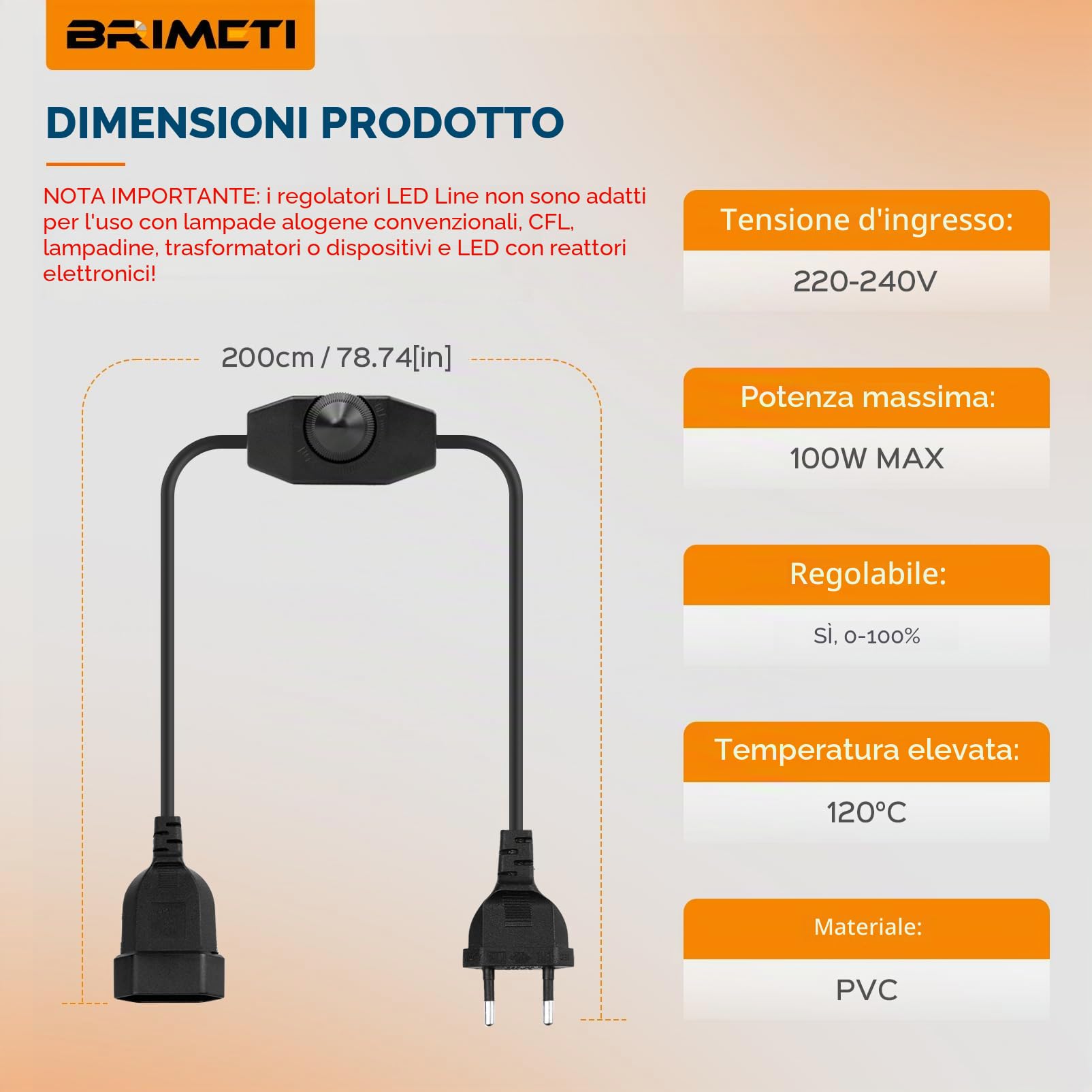 Regolatore Dimmer 2M LED Interruttore Dimmerabile All'infinito 220-240V, 100W Max Interruttori Dimmer per Lampade a LED Rotativo Con Cavo e Spina, per Lampadina Dimmerabile (Nero)