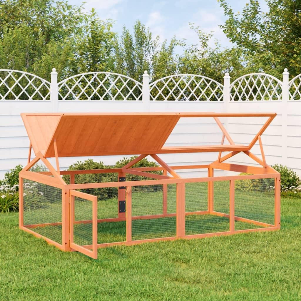 Freilaufgehege Braun Massivholz Kiefer 200x112,5x74 cm mit Dach und Tür Kleintier Gehege für Kaninchen Meerschweinchen Hamster Ratte Maus Chinchilla Frettchen Zwergkaninchen Nager Auslauf