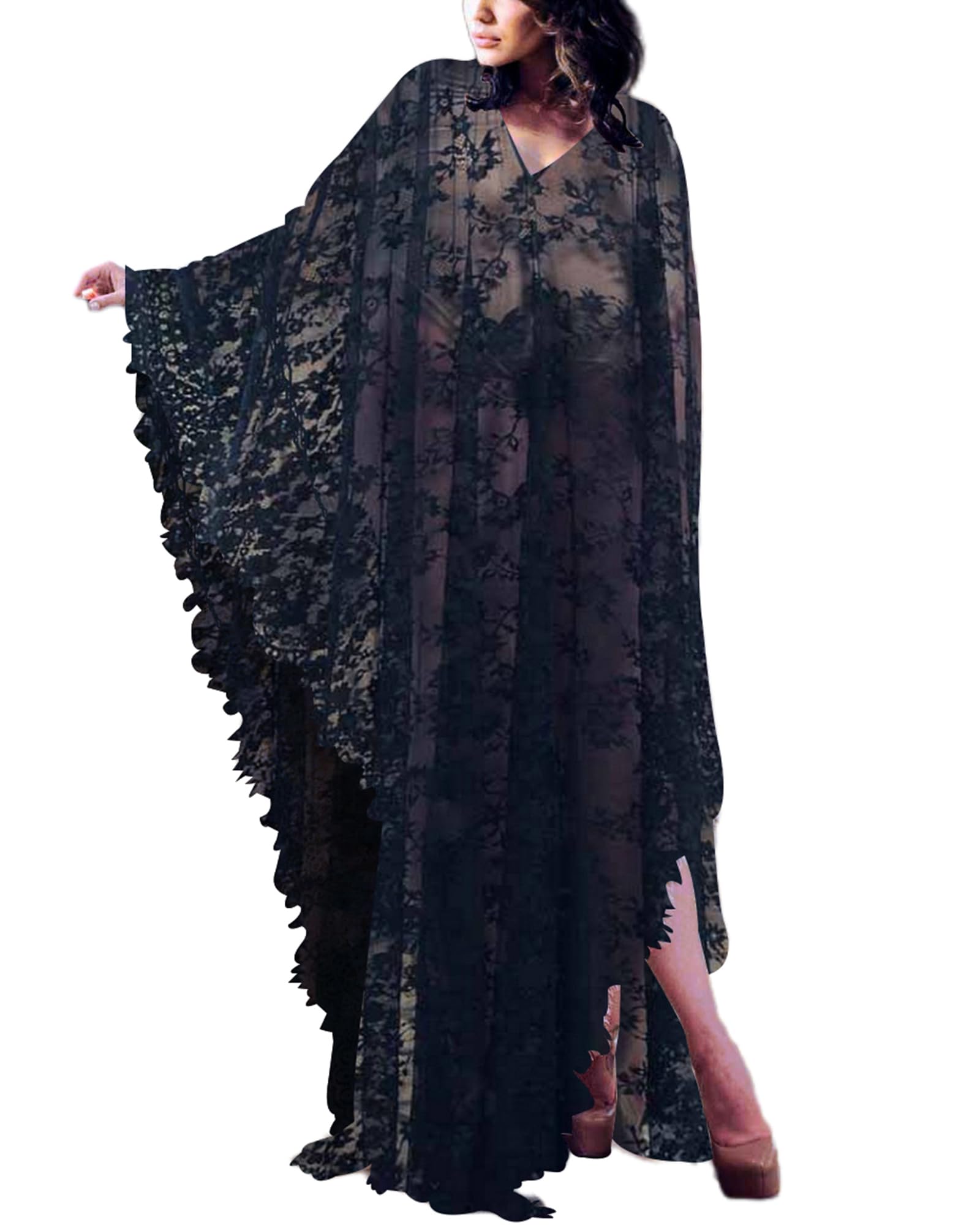 BsubseachLace Beach Cover Up for Women See Through Bikini Kimono Swimsuit Cover Up Swimwear