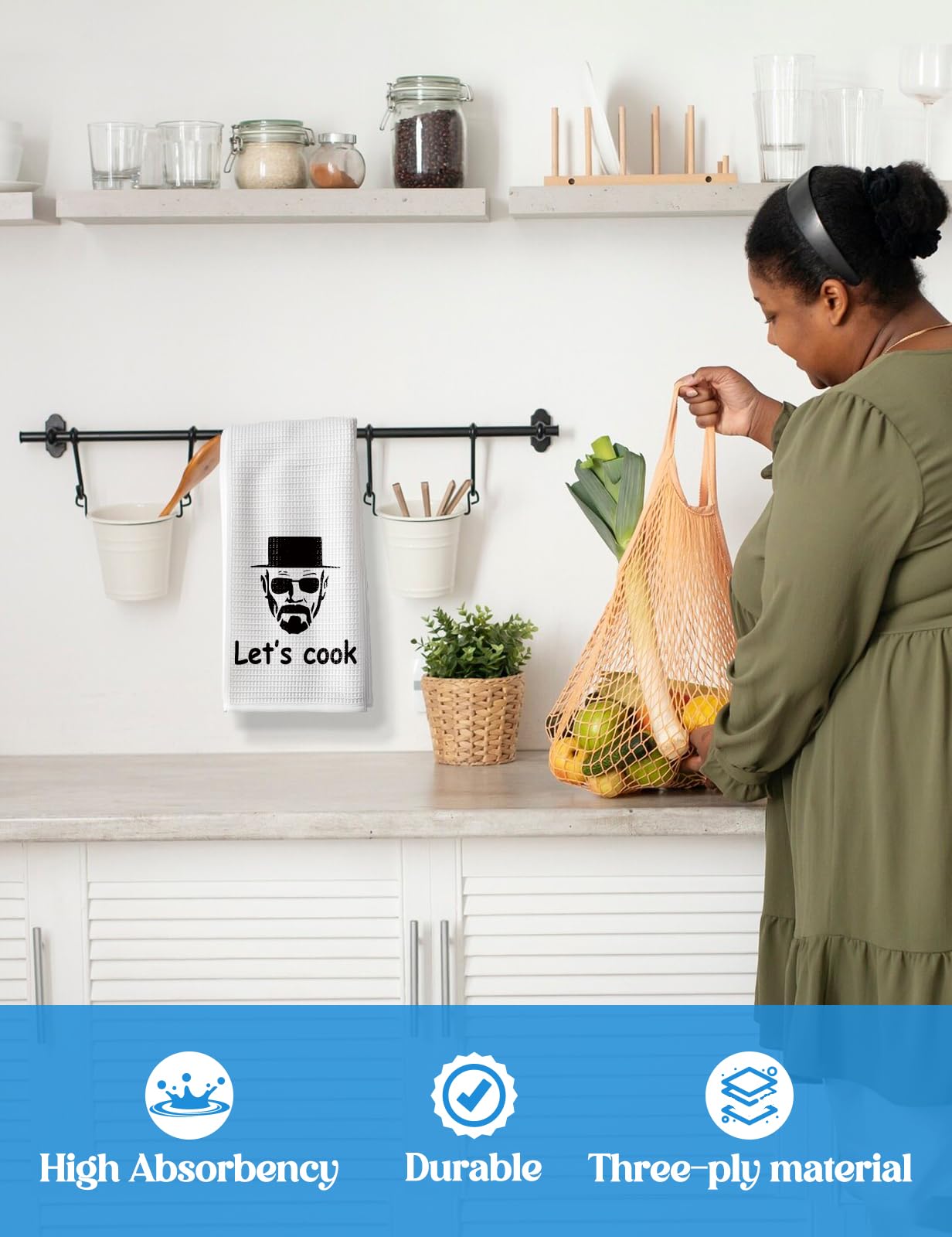 KISJO Let's Cook Funny Kitchen Towels - 16x24 Inch Flour Sack Dish Towels - View #8