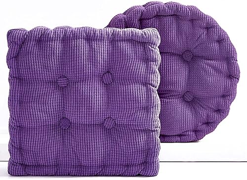 Miniatura 7 de Juego de 2 almohadas de suelo de meditación, cuadradas y redondas, para adultos, cojín de pana copetuda para balcón, exterior, tatami y sala de