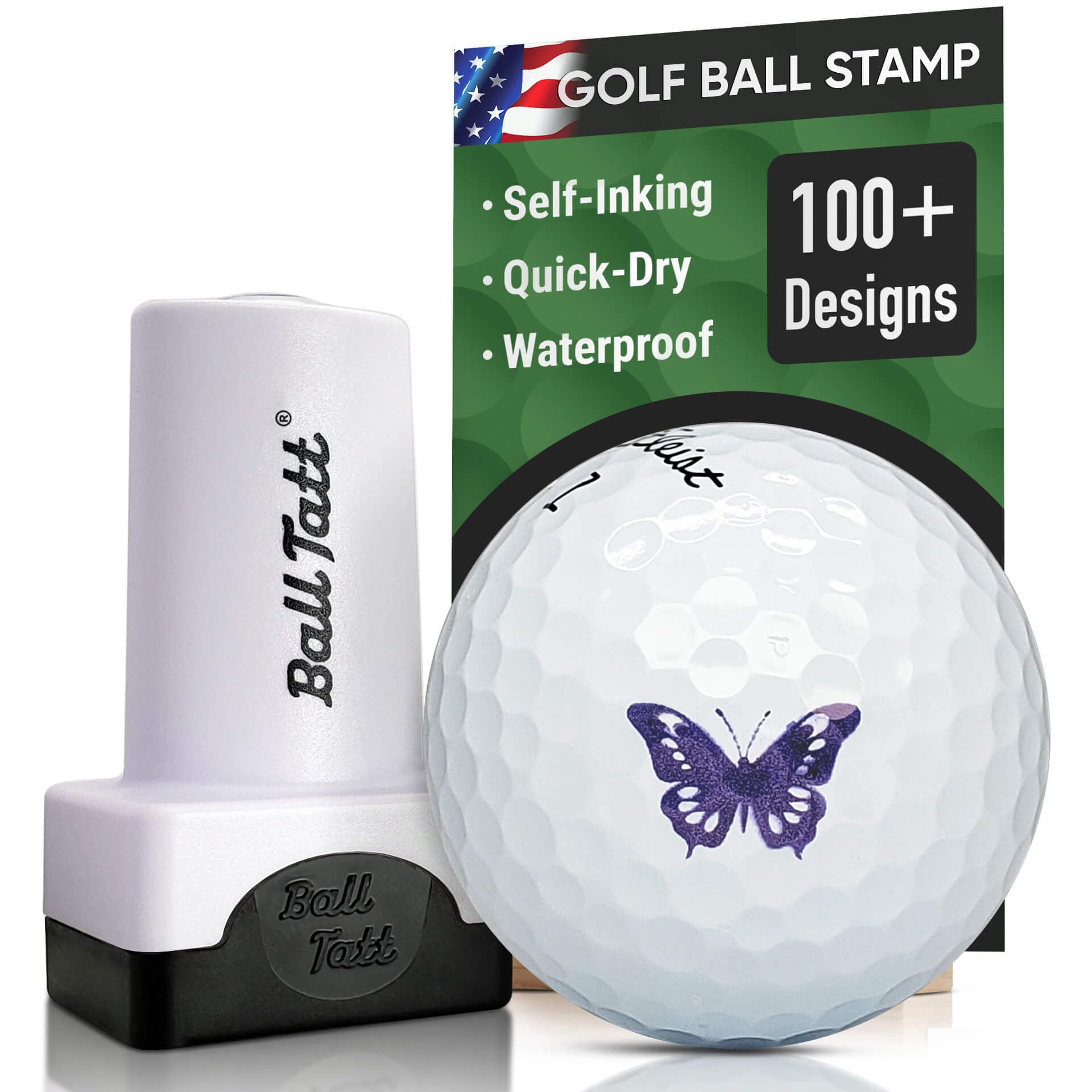 Ball Tatt - Golf Ball Stamp - Self-Inking Marker - Quick-Dry Permanent Marking Tool, No Leaks or Refills, Reusable & Waterproof Golfing Stamper -