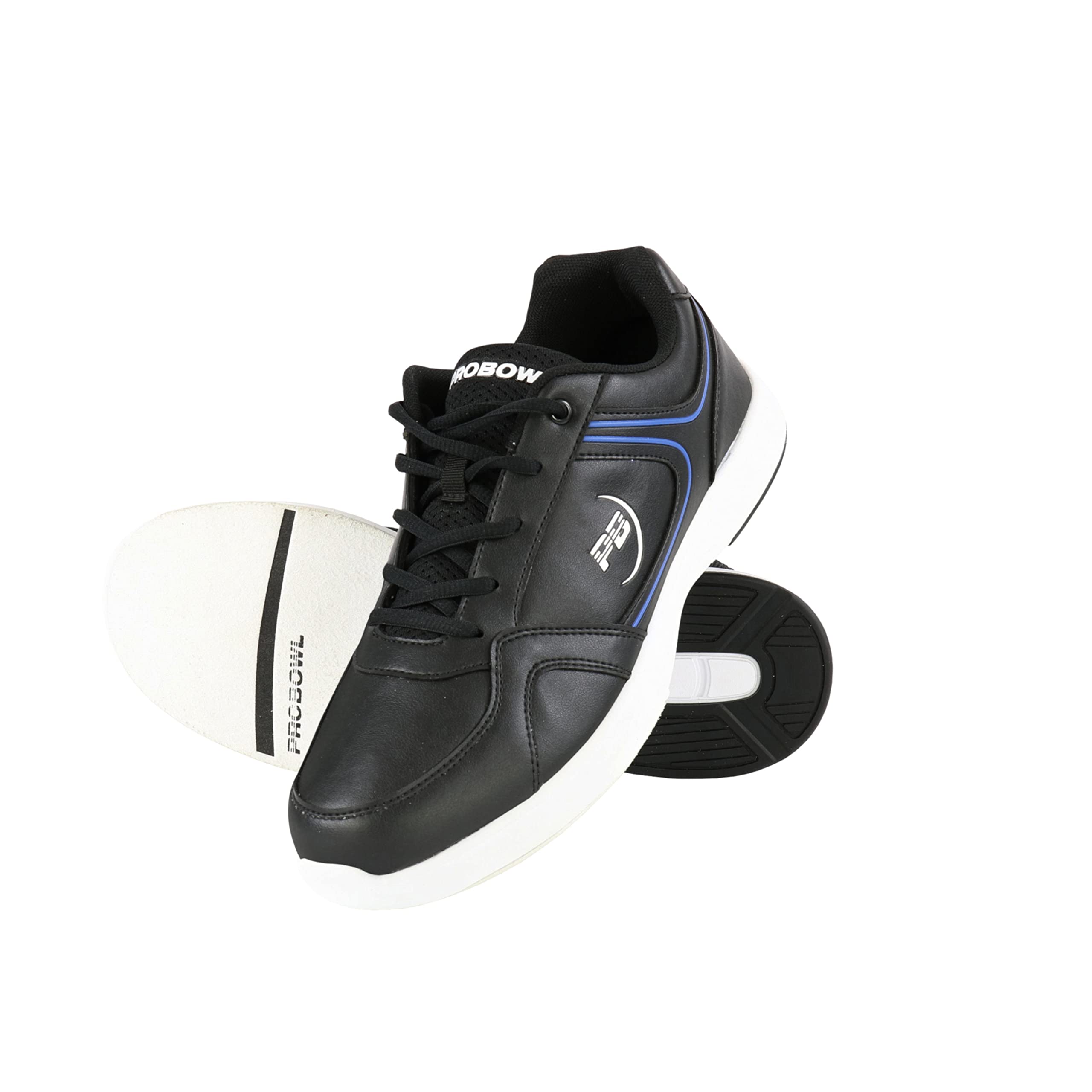 EMAX | Pro Bowl - Bonega – Bowlingschuhe Herren Erwachsene | Bowling-Schuh mit Gleitsohle in Lederoptik | Schwarz/Blau
