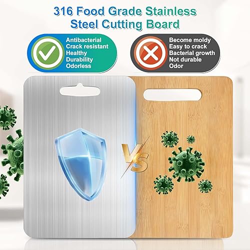 Miniatura 3 de Tabla de cortar de titanio para cocina, tabla de cortar de acero inoxidable 316 de doble cara de grado médico no tóxico, tablas de cortar de metal