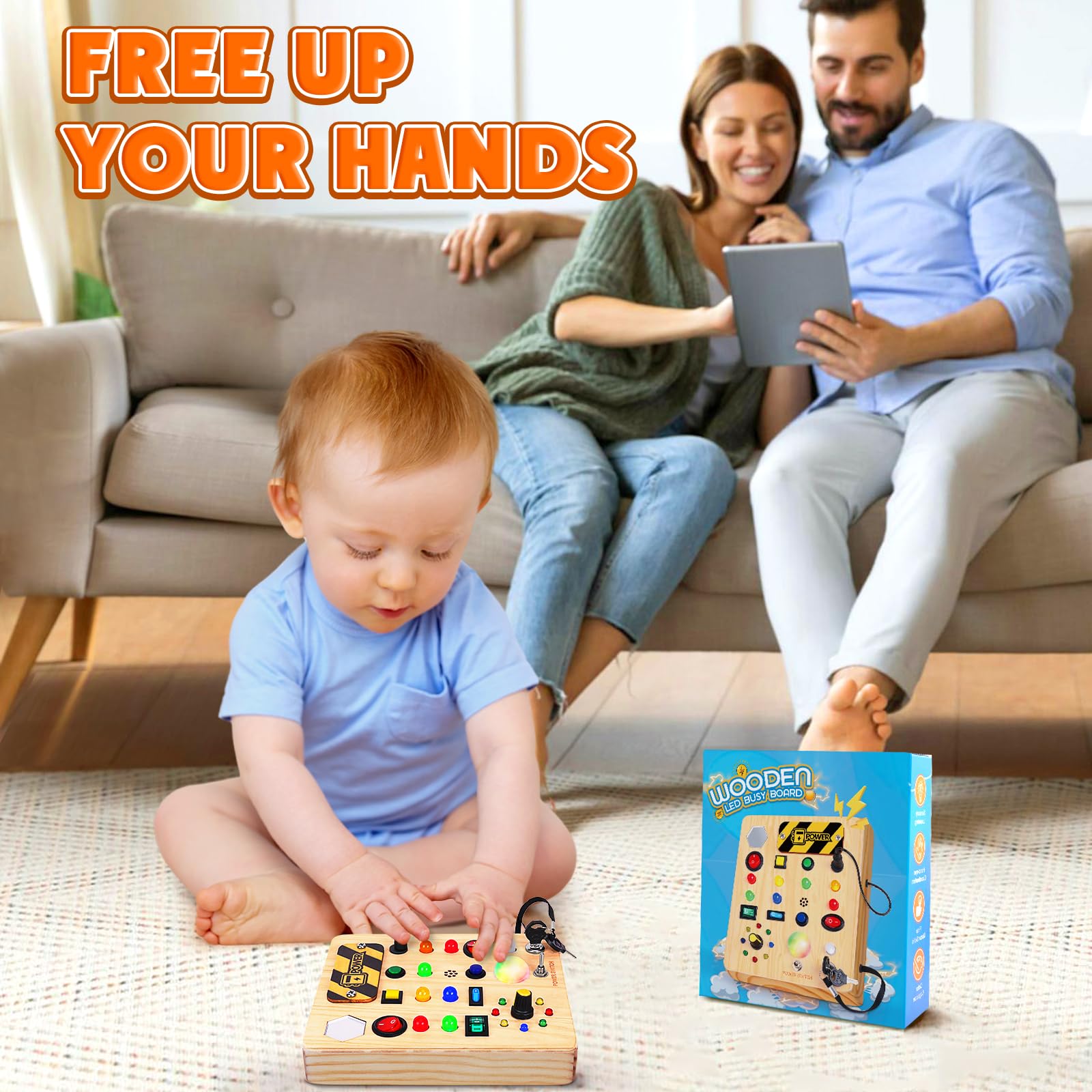 Tablero de actividades con luz LED, juguetes sensoriales de madera para niños pequeños, juguete musical Montessori para avión, actividades de viaje, juguetes educativos para el autismo, 7
