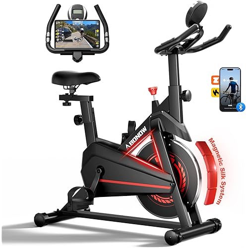 Exercise Bike, Low Noise Stationary Bikes for Home, Adjustable Brake Pad Indoor Cycling Bike, 300lbs Capacity Compact Workout Bike with Tablet Mount & Comfortable Padded Seat