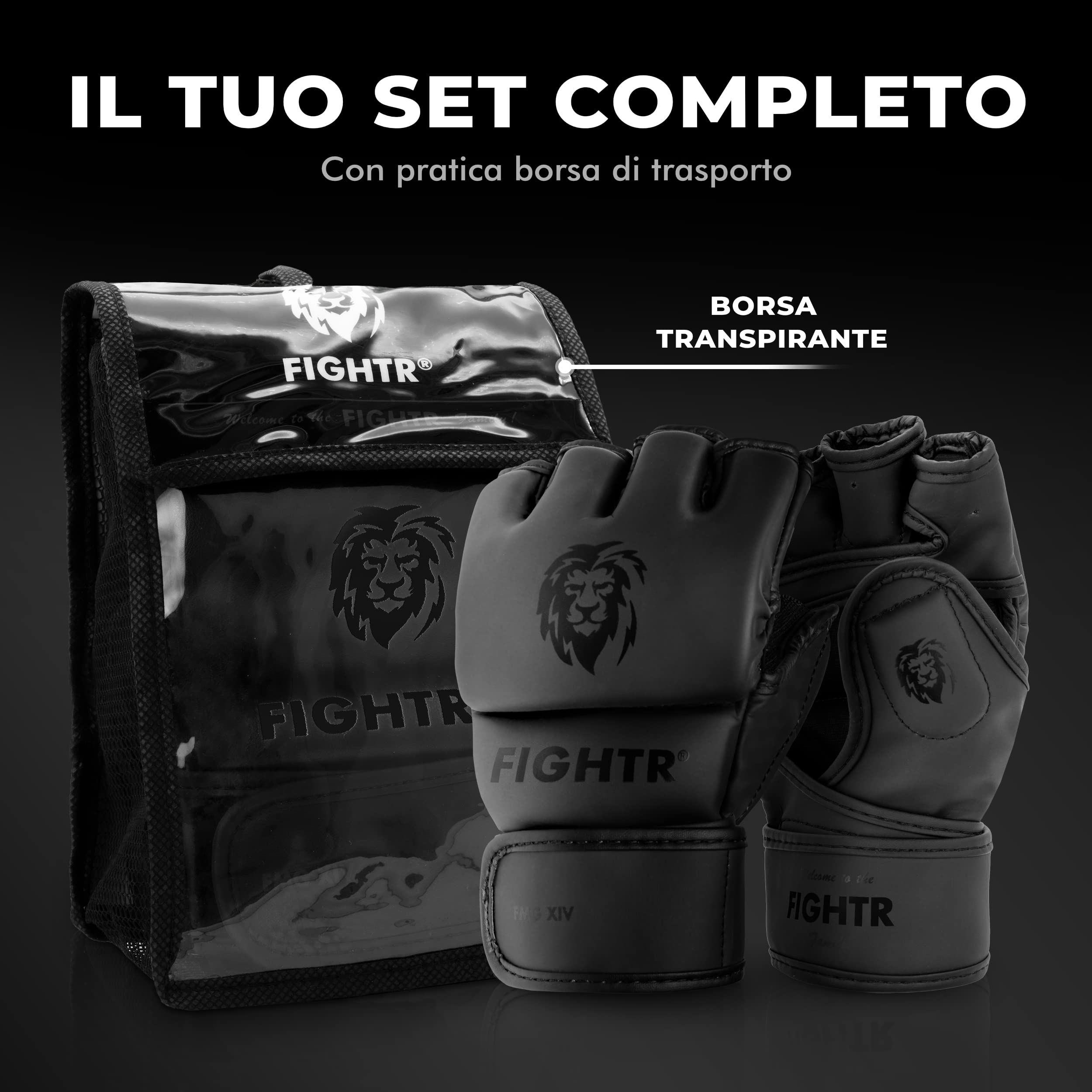 FIGHTR® Guanti MMA - per stabilità e impatto ideali | Guanti da presa per MMA, sandbag, sparring e allenamento | Inclusa borsa per il trasporto