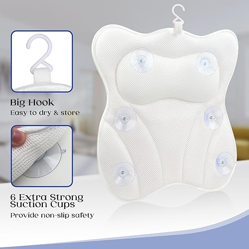 Miniatura 5 de Almohada de baño para soporte de cuello y espalda, accesorio esencial de baño para remojar, jacuzzi o bañera de hidromasaje, almohada de baño 4D