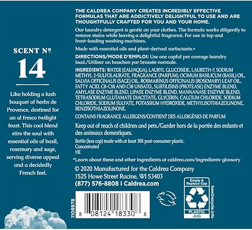 Miniatura 2 de Caldrea Detergente líquido para ropa, eficaz para todas las telas y todas las temperaturas, aroma a salvia azul albahaca, 64 onzas