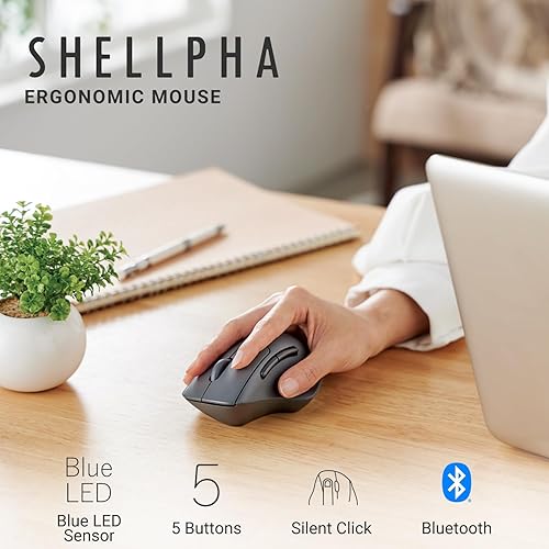 Miniatura 13 de ELECOM Ratón con forma ergonómica Bluetooth, clic silencioso, duración de la batería de 18 meses, 2000 DPI, 5 botones, sensor óptico, compatible con