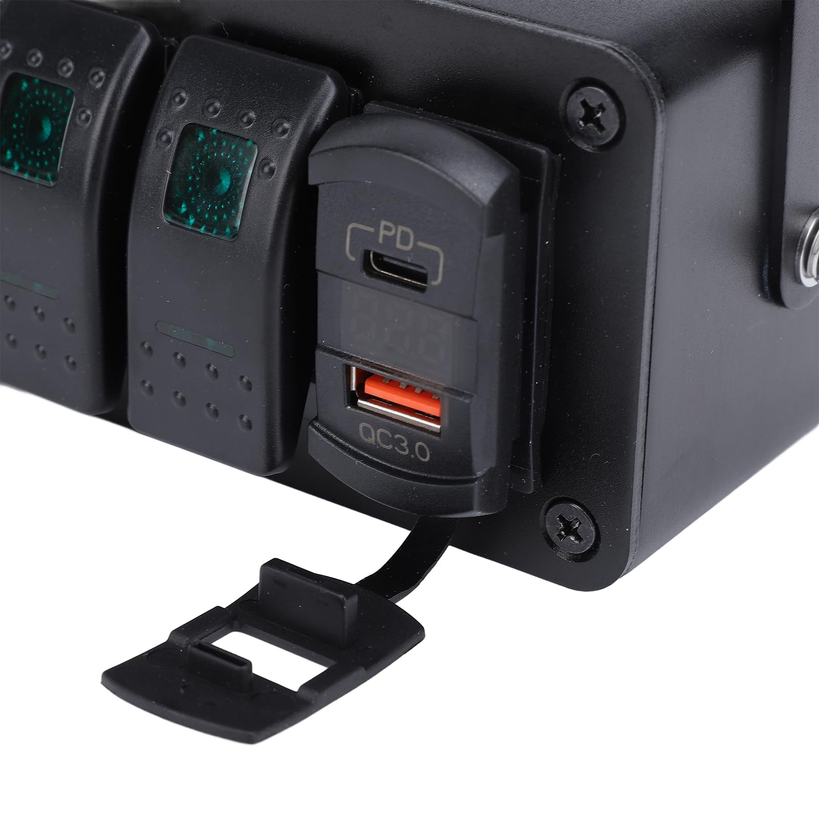 12V 24V DC Vorverdrahtete Schaltbox, Wasserdichte Multifunktions-PD Typ C QC 3.0 USB 4-Gang-Kippschalterbox für LKW für Auto für UTV ATV (grünes Licht)