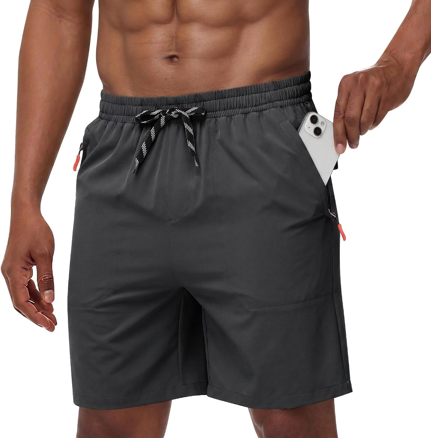 Men's Casual Hiking Athletic Shorts Khaki Board Hybrid Drawstring Elastic Waist 7 inch Quick Dry Lightweight Stretch