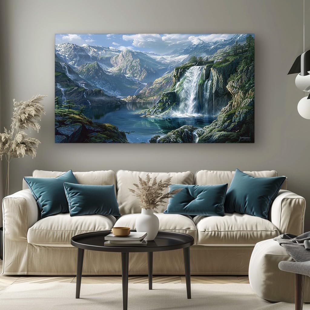 MKBKLI Abstract Canvas Wall Art for Living Room Waterfall River Landscape Paintings for Bedroom, Office, Kitchen - Home Decor Pictures, 70x140cm
