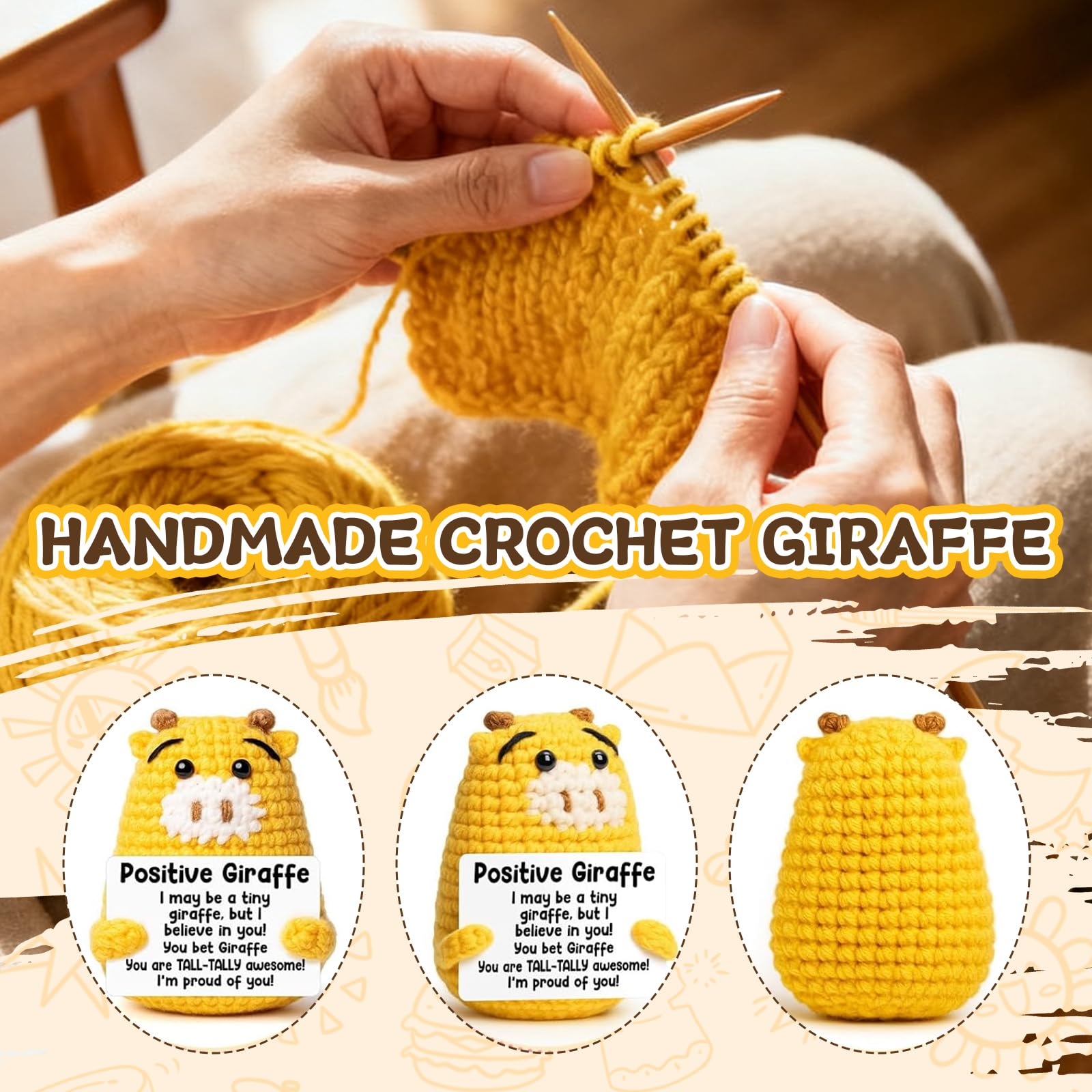iewrtcin Funny Positive Giraffe Doll, Knitted Doll with Positive Card - Image 4