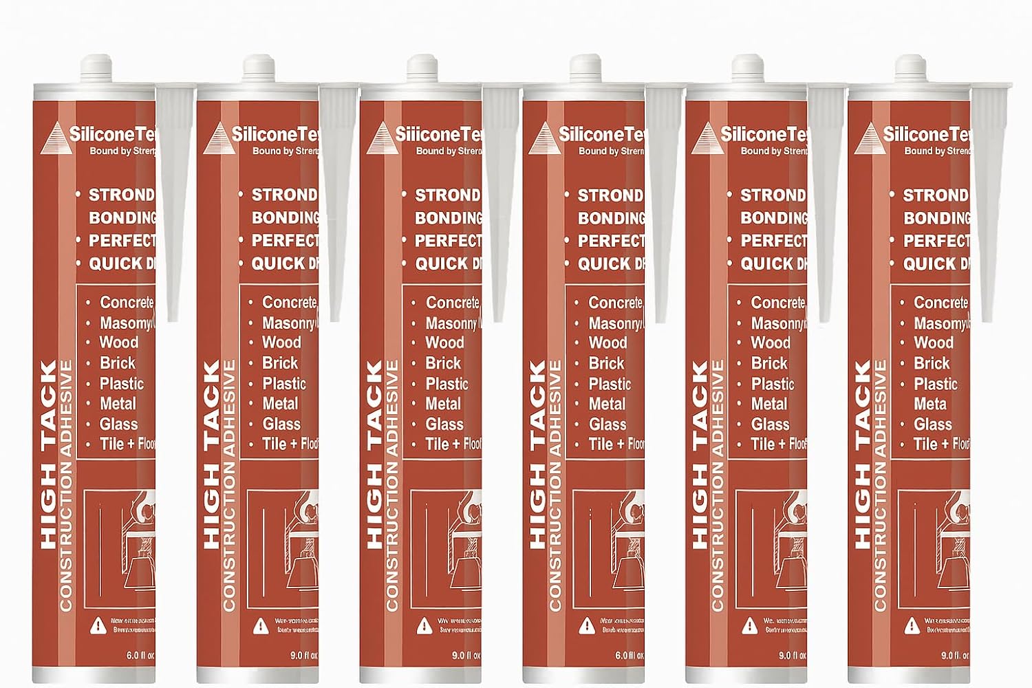 High Tack Construction Adhesive, 9.8 fl oz Cartridge, Versatile Construction Adhesive for Wood, Concrete, Stone, Brick, Plastic, Glass, Tile & Floor, Metal & More (6, Beige)
