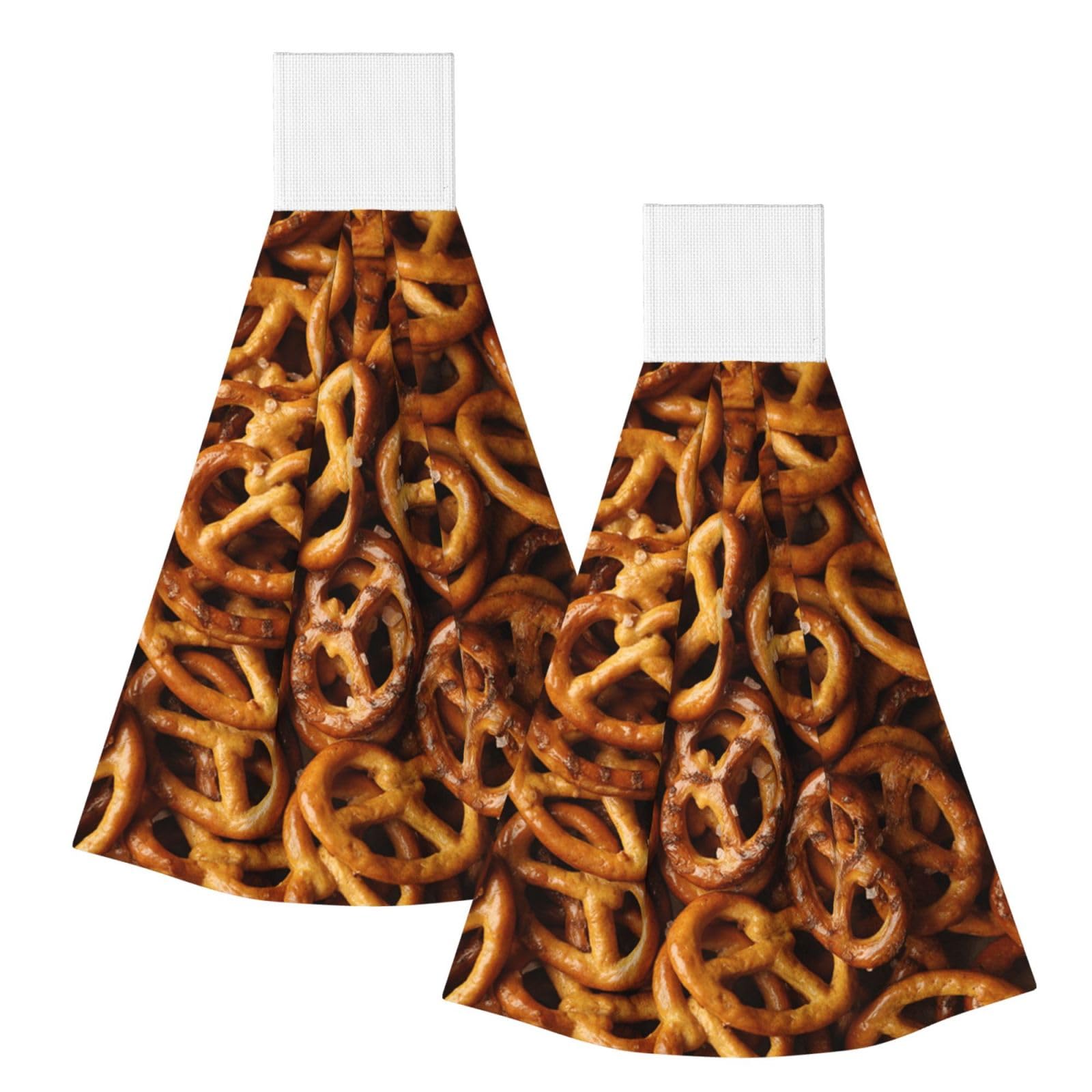 DOPKLNA Pretzels Bread Pattern, 2 Pcs Hanging Coral Fiber Hand Towels for Bathroom, Absorbent Kitchen Towels