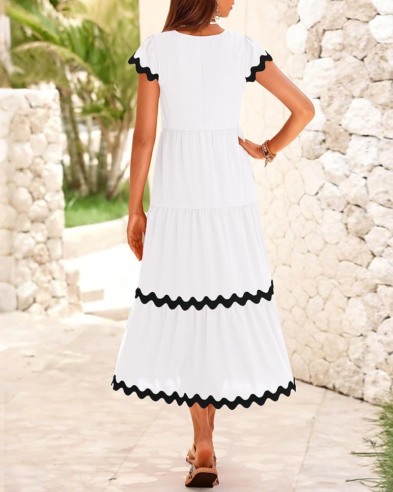 BTFBM Spring Summer Dresses for Women 2025 Vacation V Neck