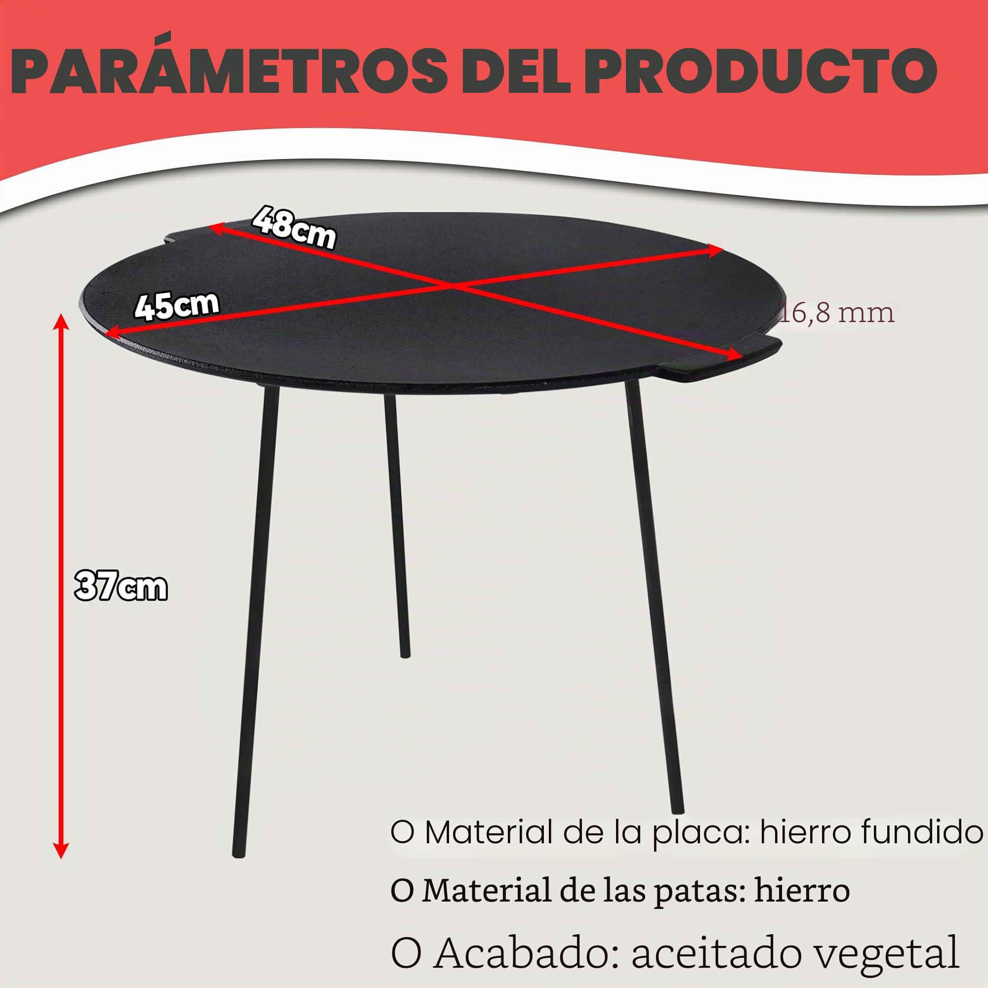 Froadp Plancha Estera para Barbacoa de Camping de Hierro Fundido Alfombrilla para Parrilla de Gas o Carbón con 3 Patas y Bolsa de Almacenamiento Barbacoa Accesoriospara Fiesta en Jardín (Ø45cm)