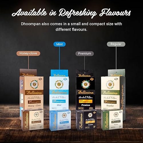 Miniatura 7 de Bellissimo - Filtro herbario sin tabaco ni nicotina, Dhoompan, sabor a clavo de miel, enrollado en hojas de tendú, ayuda a dejar de fumar, no