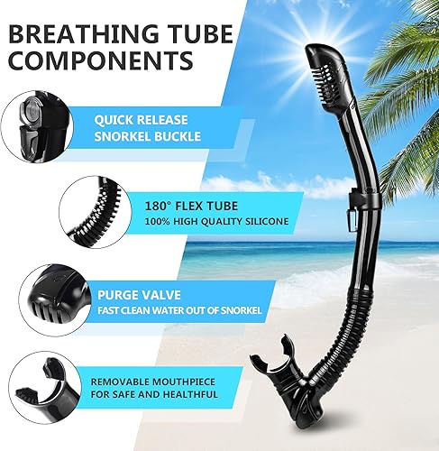 Miniatura 5 de Adult Snorkel Set, Professional Snorkeling Gear Panoramic Anti-Fog Diving Goggles and Dry Snorkel Tempered Glass Scuba Mask for Diving, Snorkeling