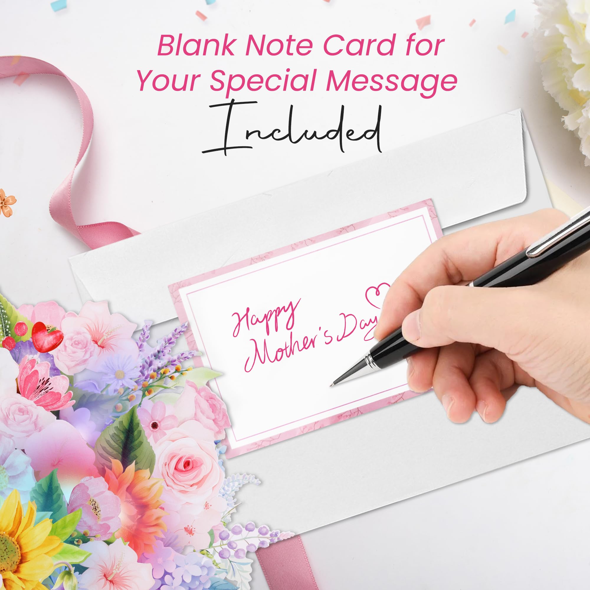 Tarjeta Emergente 3D Para El Día De La Madre, Ramo Flores Surtidas Con Luz Musical, Felicitación Floral Decorativa, Sobre Y Notas En , Perfecta Cumpleaños, Blanco
