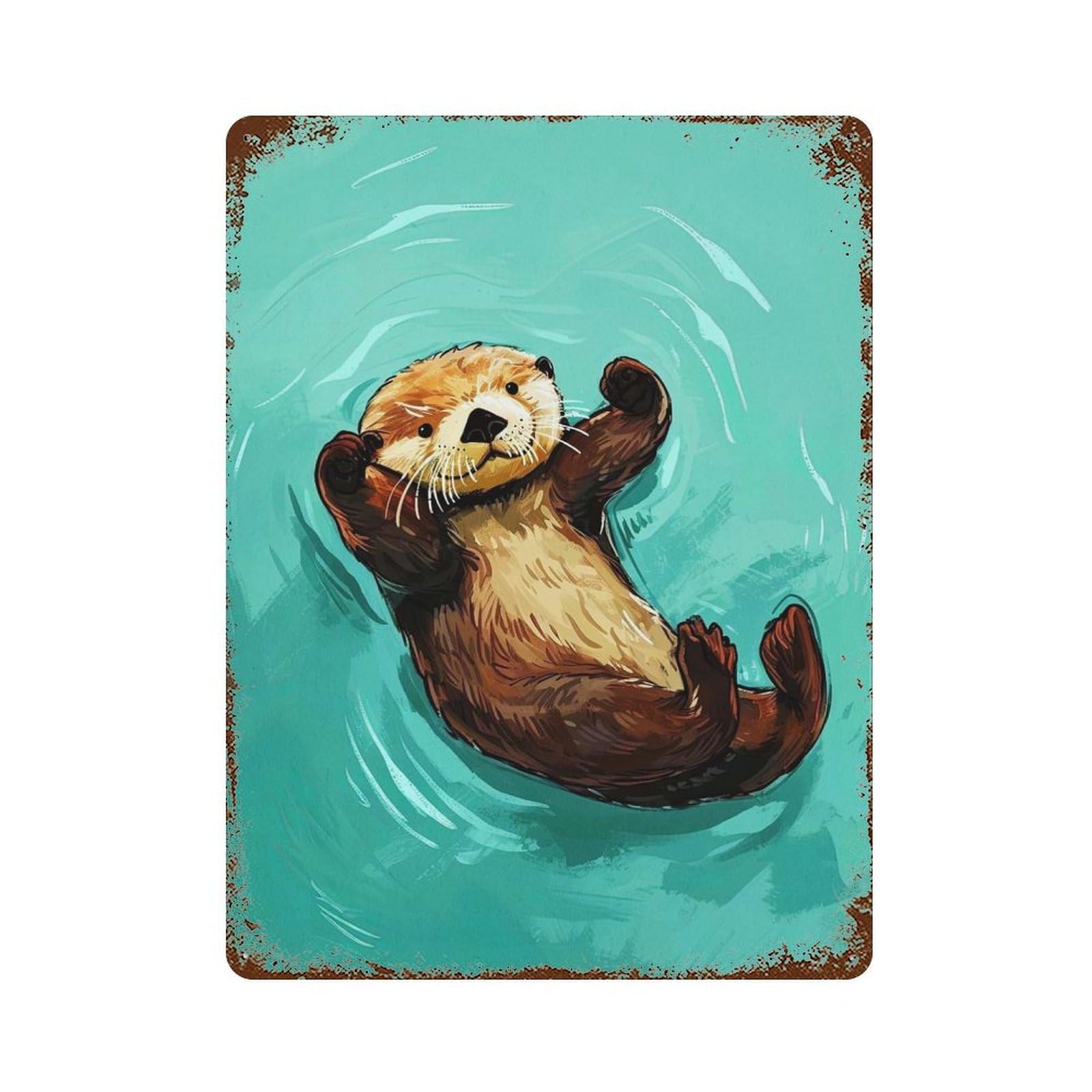 Cute Baby Otter Rustic Tin Plaque 15.7"x11.8", Ideal for Shed, Workshop And Garage Wall Decor