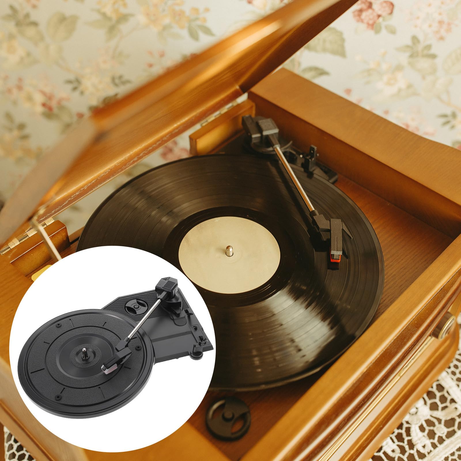 Zerodeko Giradischi Vintage in Vinile con Movimento del Fonografo da 200 Mm, Puntina Stilo di Ricambio Silenziosa, Accessorio per Giradischi Retrò per Uso Domestico e Appassionati di