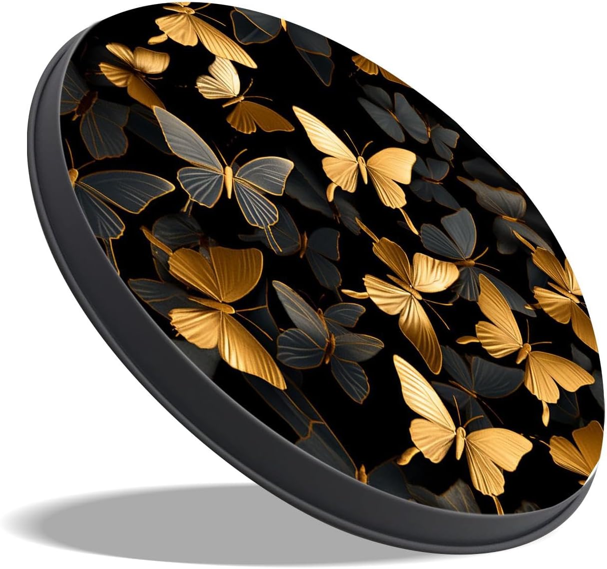 Fluttering Golden Butterflies on Black Elegant Set of 4 Stove Burner Covers - Premium Round Electric Stove Range Protectors,8 IN & 10 IN