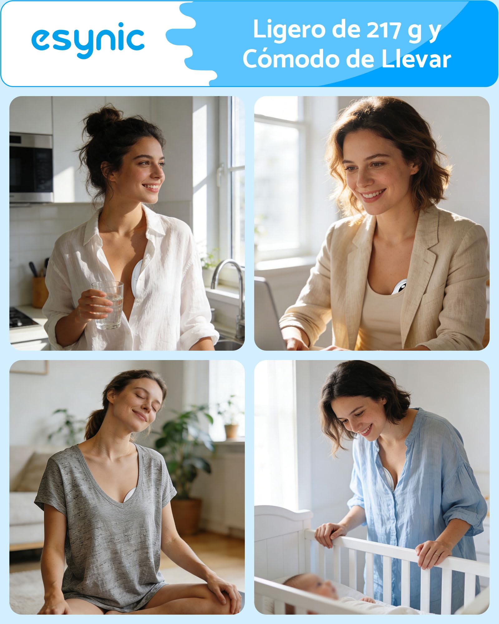 eSynic 2PCS Sacaleches Eléctrico Manos Libres Portátil con Fuerte Succión Bajo Ruido Extractor de Leche Materna Wearable para Sujetador 4 Modos 12 Niveles Bomba de Lactancia Recargable con PantallaLED