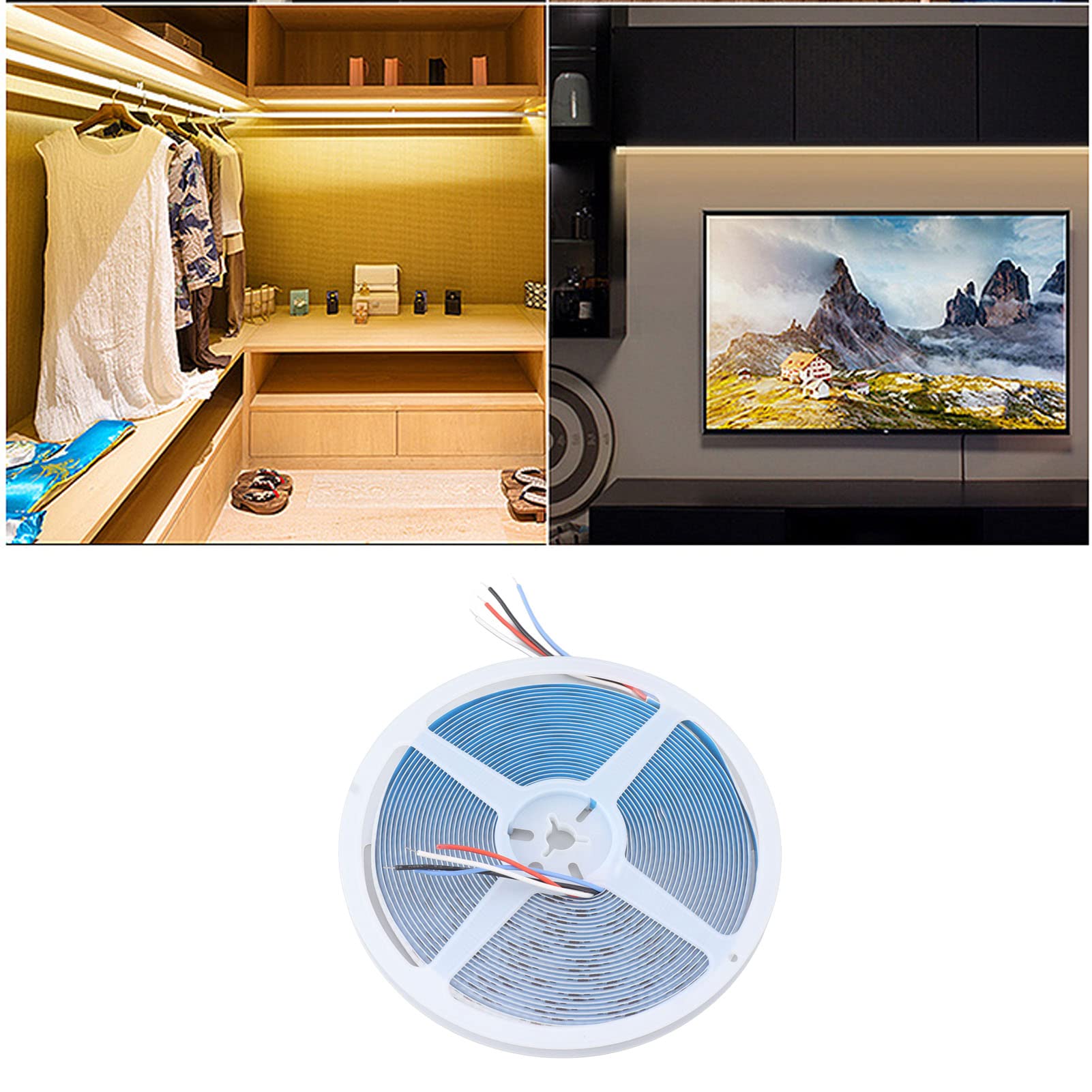 Yosoo Health Gear 10 M COB-LED-Streifen, 24 V, Flexibel, Selbstklebend, für Zuhause, LED-Streifen mit 672 LEDs, Dimmbares RGB-Linienlicht, 180 Grad Gleichmäßiges Leuchten für Schlafzimmer, Küche,