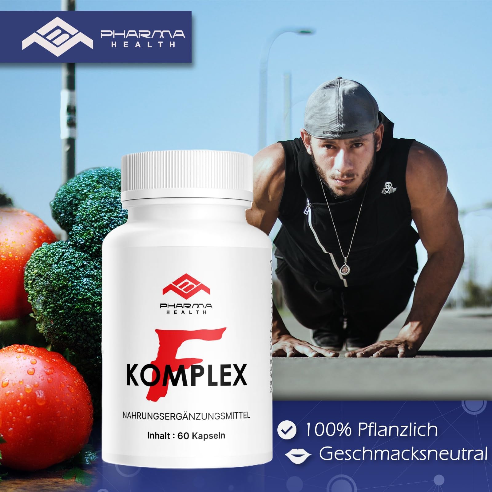 F Komplex Kapseln | HOCHDOSIERTE Supplements | Mit Grüntee Extrakt und Koffein | 60 Kapseln