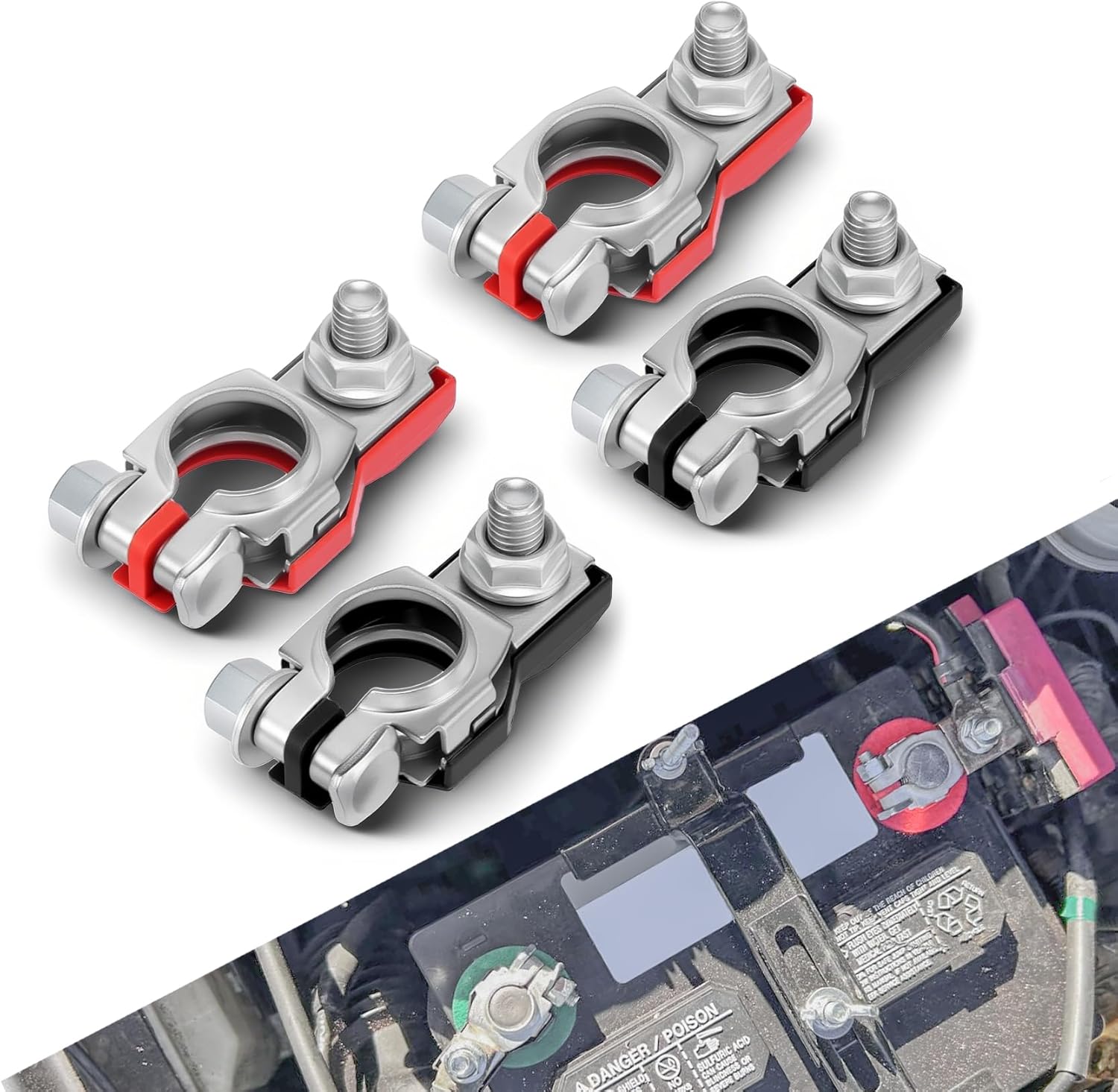 4 conectores de terminal de batería, poste superior positivo y negativo de cable de batería con parte inferior de plástico, accesorios de automóvil,