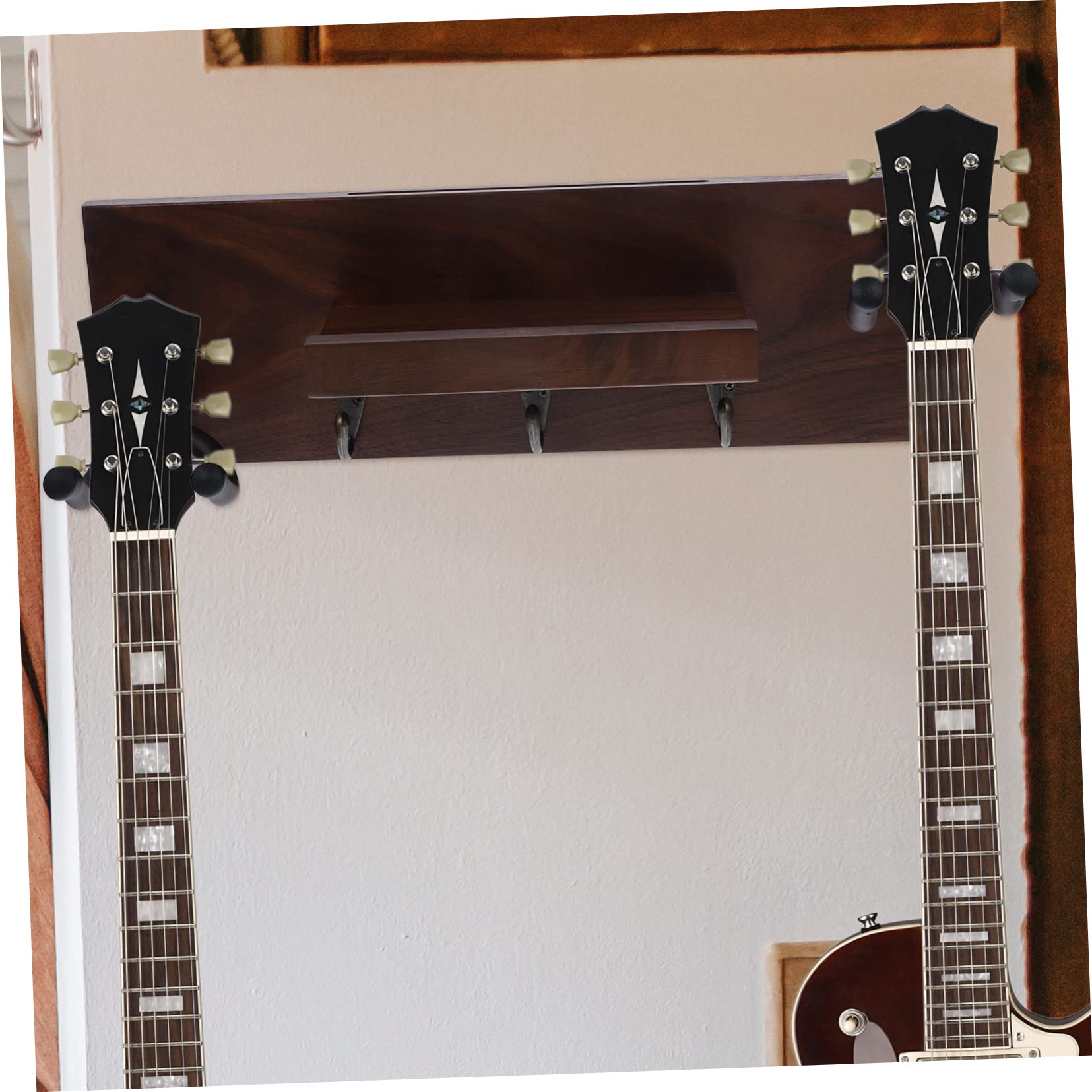 UPKOCH Supporto Chitarra da Parete in Legno e Metallo, Gancio Stabile per Chitarra Elettrica e Skateboard, Protegge la Finitura senza Lasciare Segni