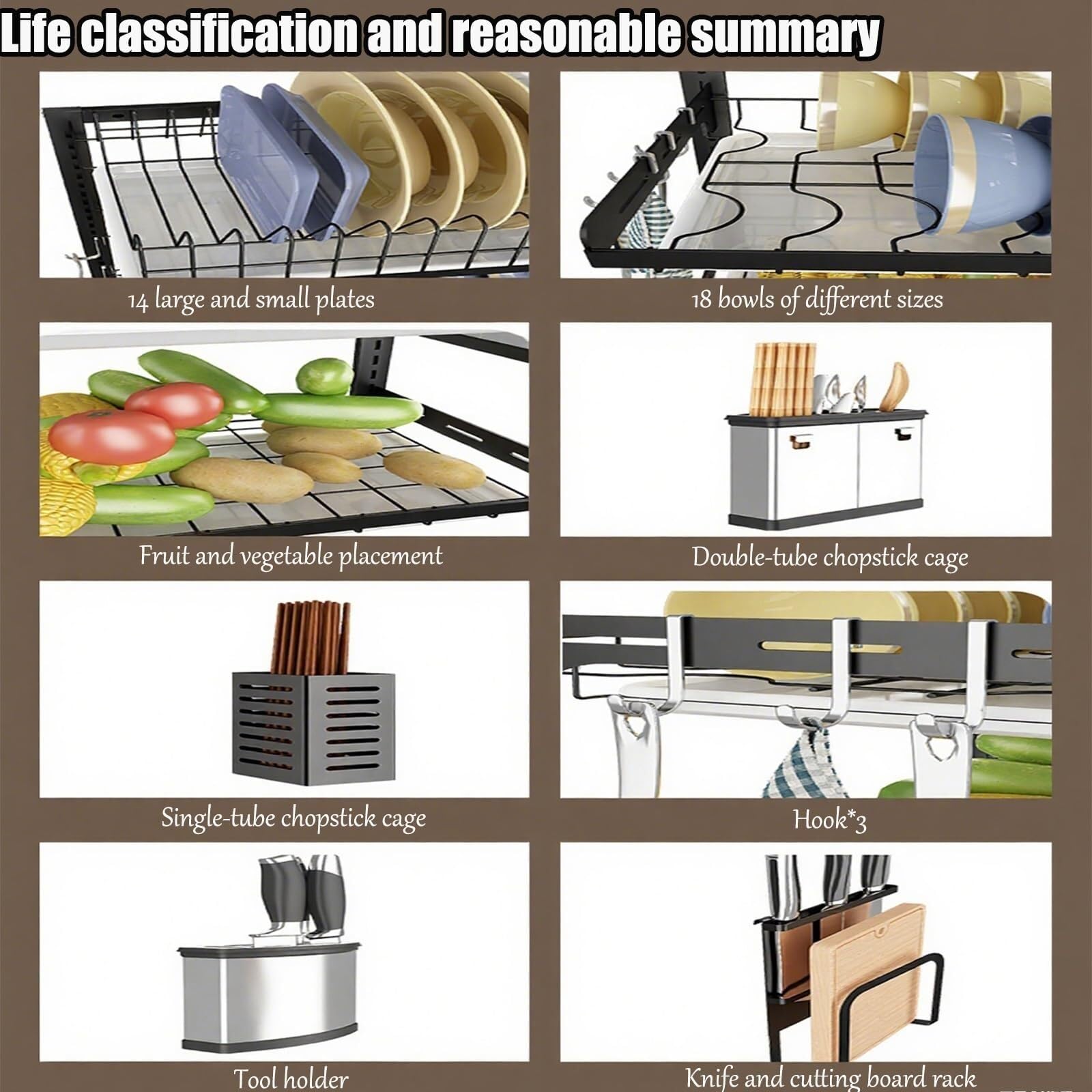 Escurreplatos de pared de 2/3 niveles, extra grande escurridor de platos | Escurreplatos grandes multifuncionales for encimera de cocina
