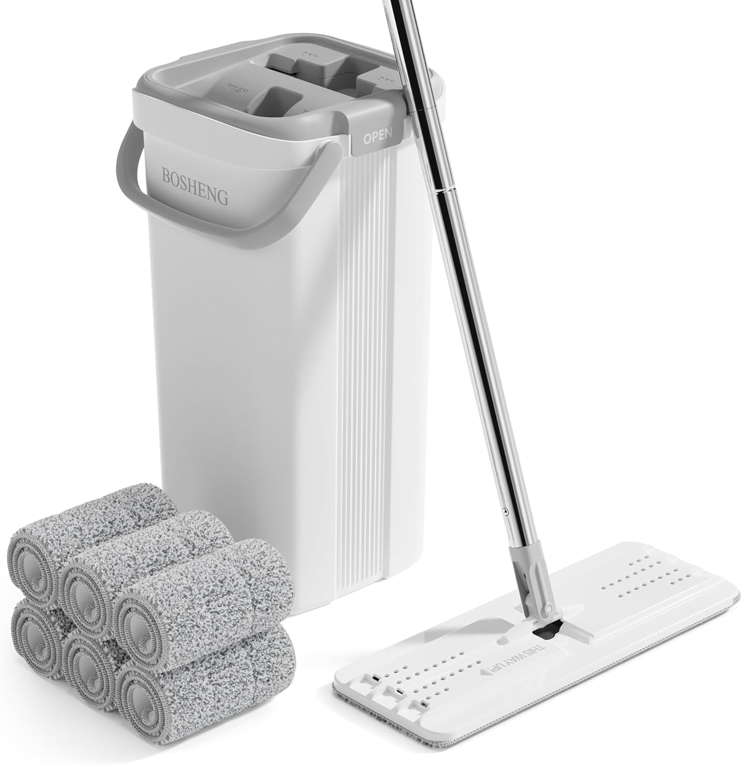 Mop and Bucket with Wringer Set, Flat Floor Mop and Bucket for Home, Includes 6 Reusable Microfiber Pads, Ideal for Home, Floor, and Wall Cleaning Mop and Bucket with Wringer Set, Flat Floor Mop and Bucket for Home, Includes 6 Reusable Microfiber Pads, Ideal for Home, Floor, and Wall Cleaning