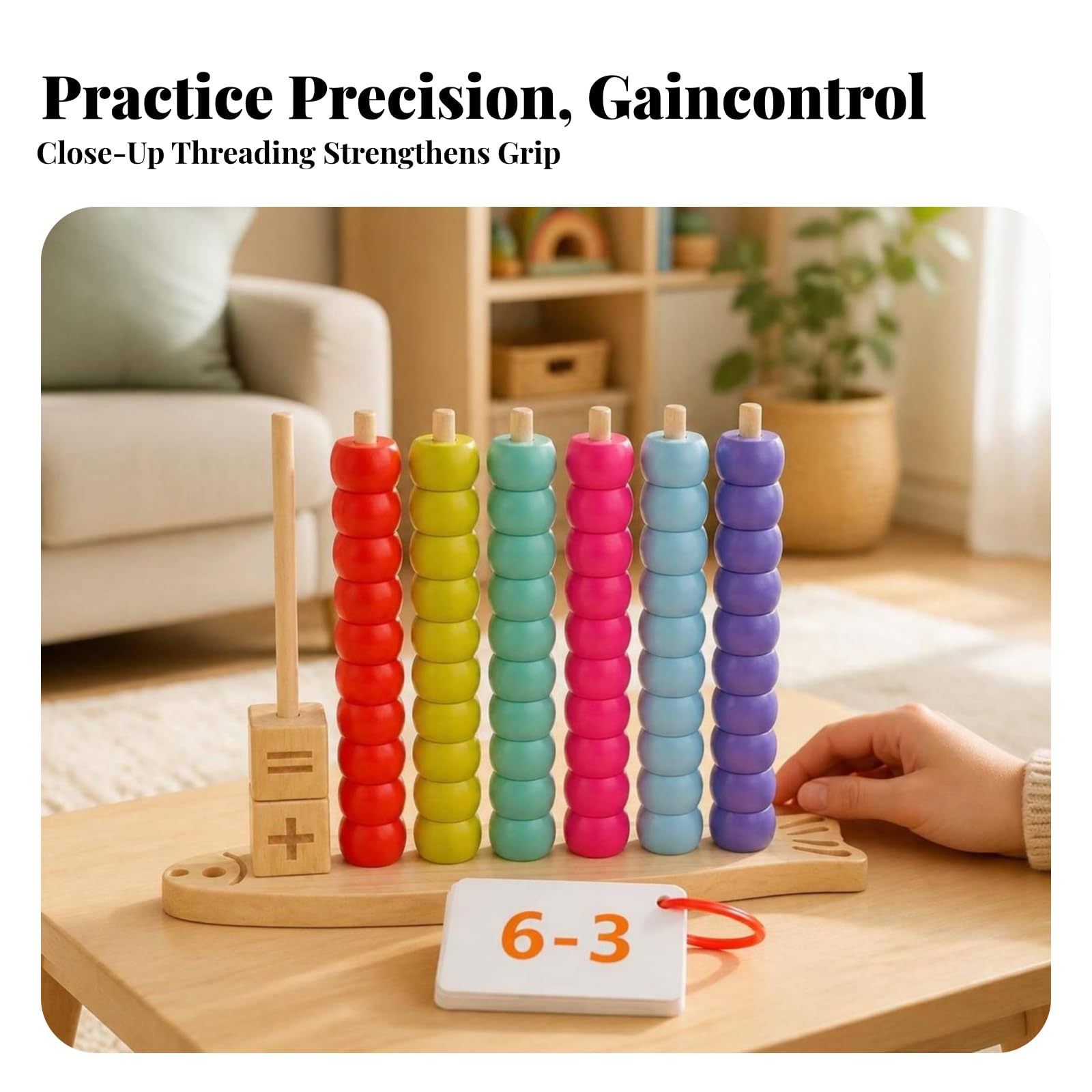 Pallottoliere con Perline Naturale | Apprendimento Matematica, Gioco per Contare in Legno, Didattico, Calcolatore, Asilo, Neonati, Stile B