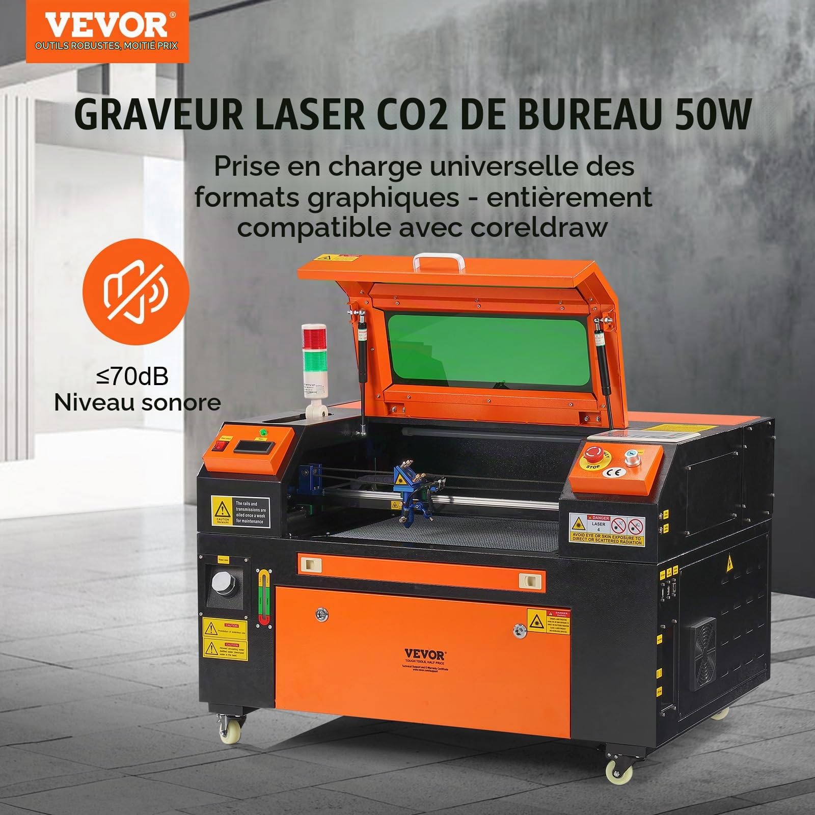 VEVOR Graveur Laser CO2 Machine de Gravure Découpe Laser 50 W Zone de Travail 300x500 mm, Vitesse de Travail 0-500 mm/s, avec Assistance Air, Panneau de Commande Numérique, pour Bois, Acrylique, Tissu