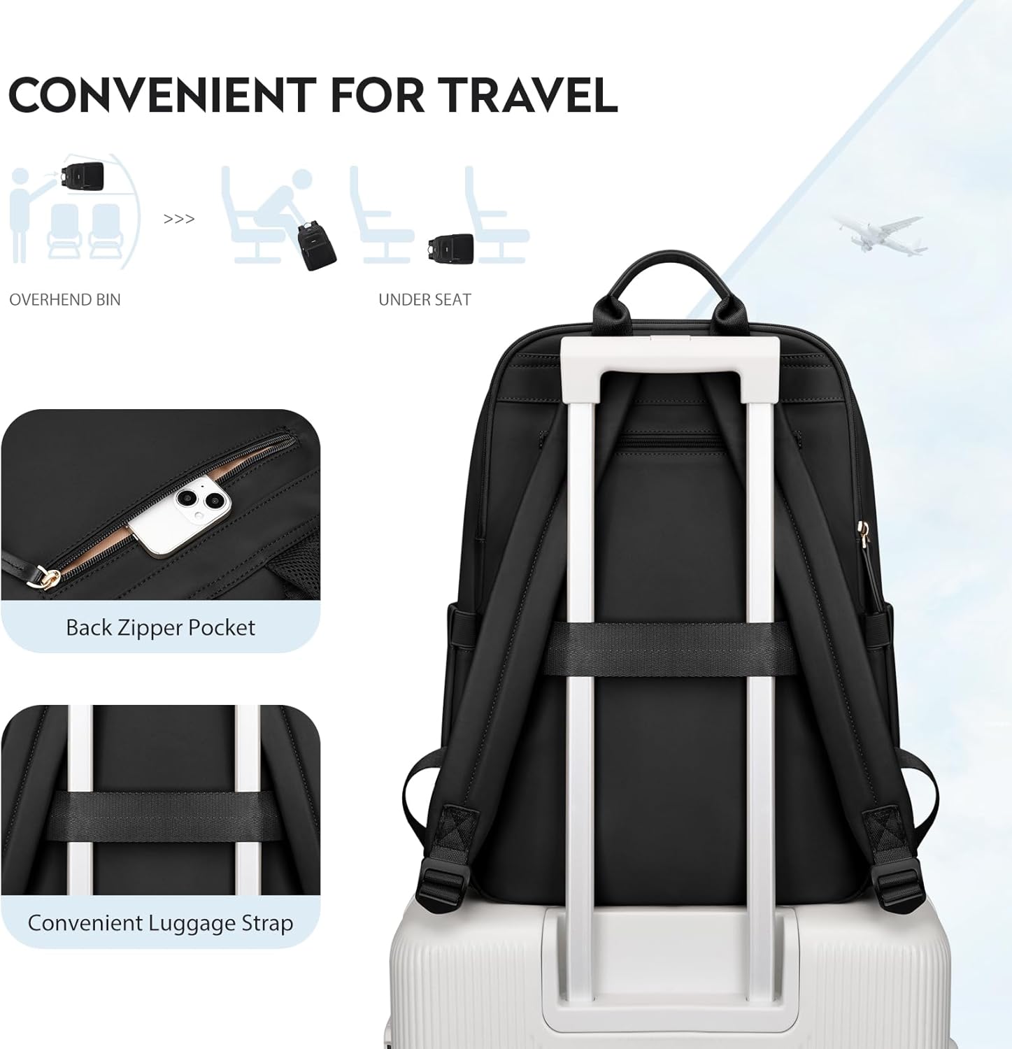 Hiking Travel Backpack for Women Casual Business Weekender Multilayer Laptop Bag,16 Inch,Black - Image 8