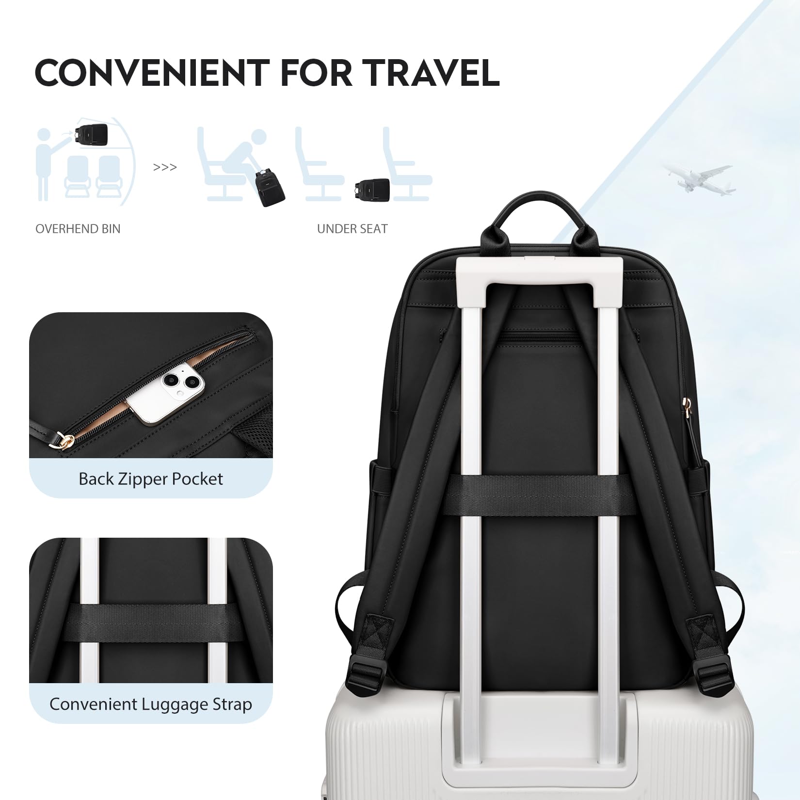 Zaini per PC portatili Donna Perfetto per il Lavoro, Università,Viaggi, Casual Zaino per Ryanair Adatto a Notebook da 16 Pollici, Nero