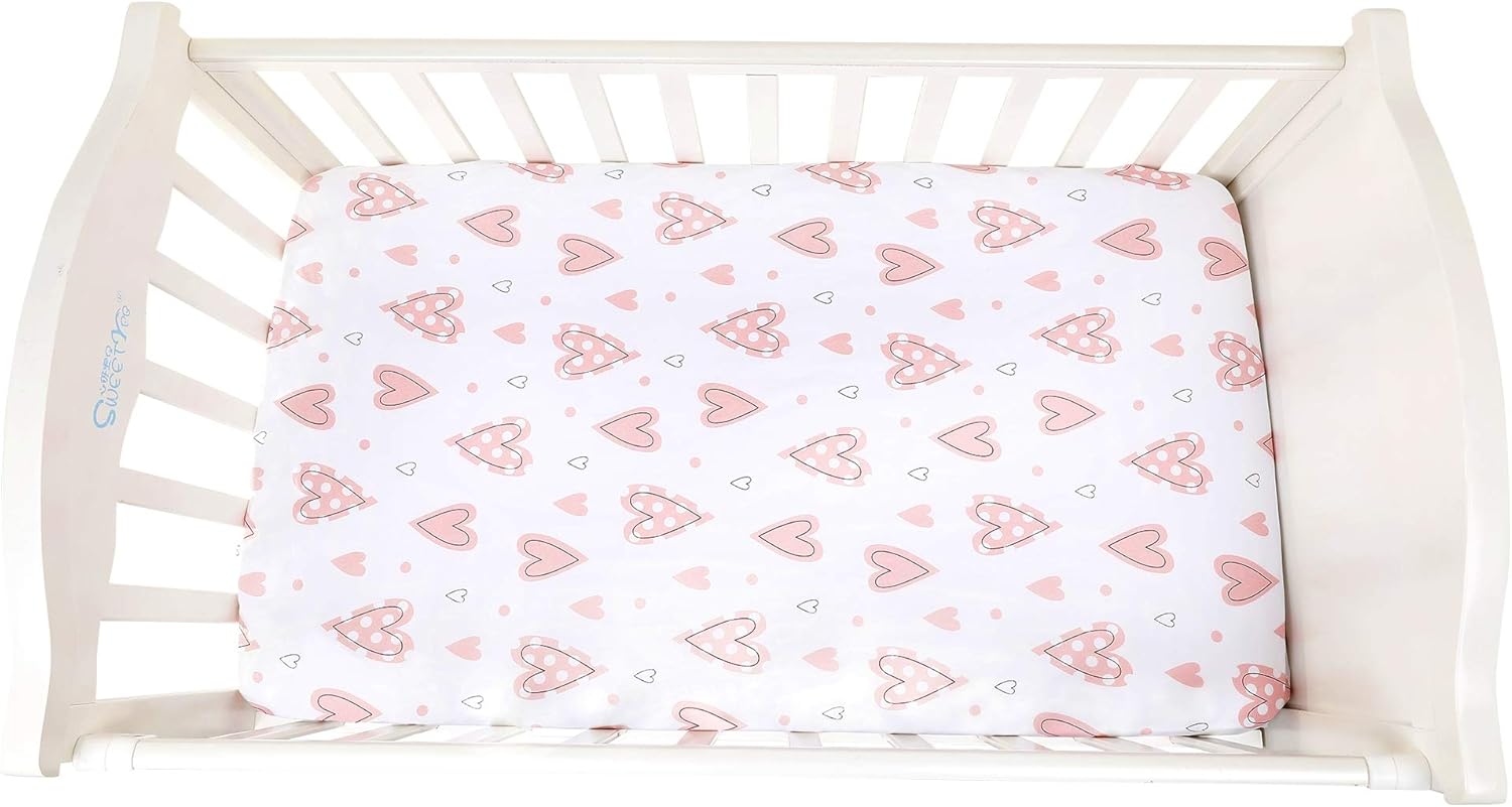 Organic Crib Sheets (2 Pack) - 100% Organic Jersey Cotton Fitted Crib Sheets for Standard Crib and Toddler Mattresses (Pink)