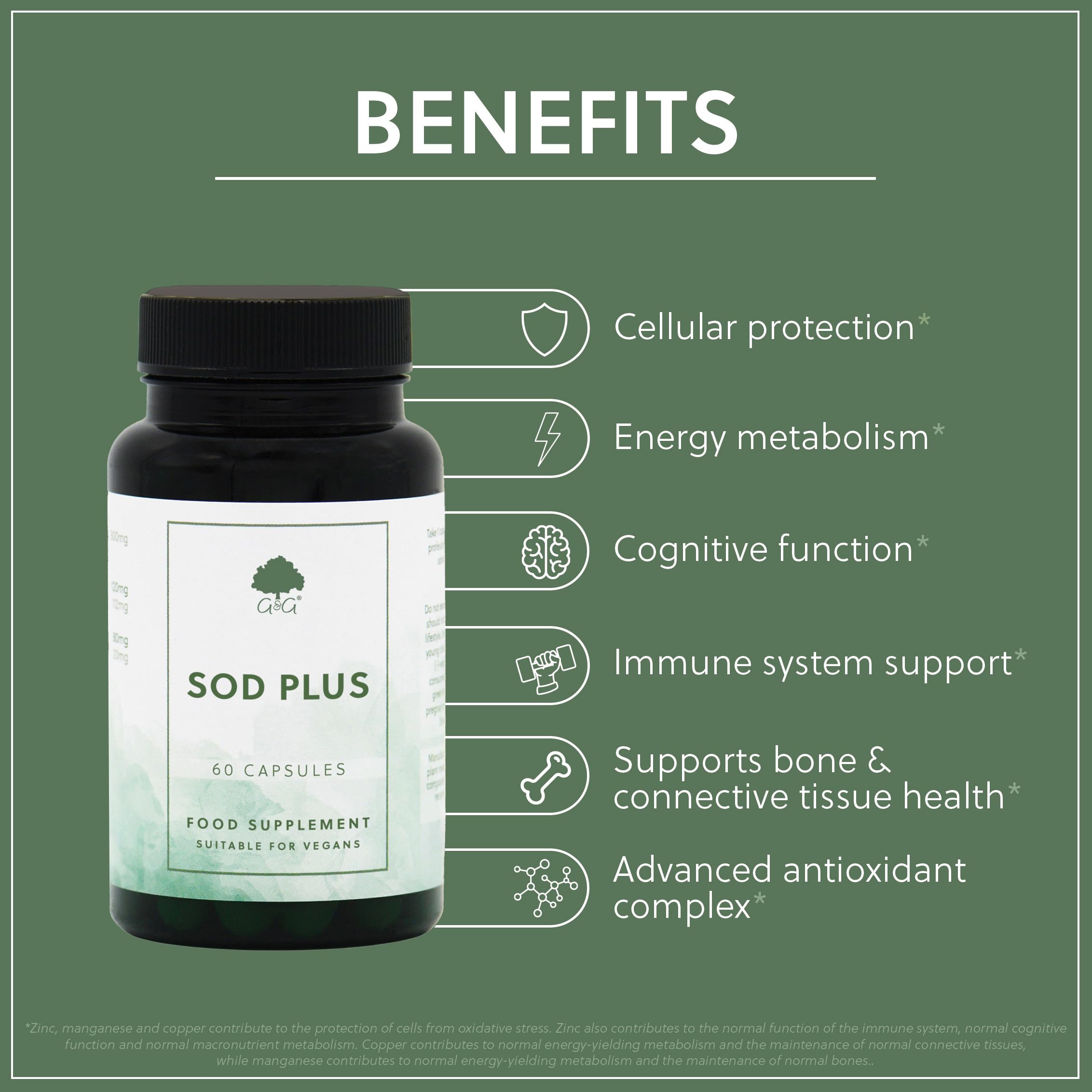 SOD Plus (Superoxide Dismutase) Capsules 275mg - Antioxidant Blend with  NAC, L-Glutathione, Zinc, Manganese and Copper - 60 Vegan Capsules - Non  GMO, Made in the UK